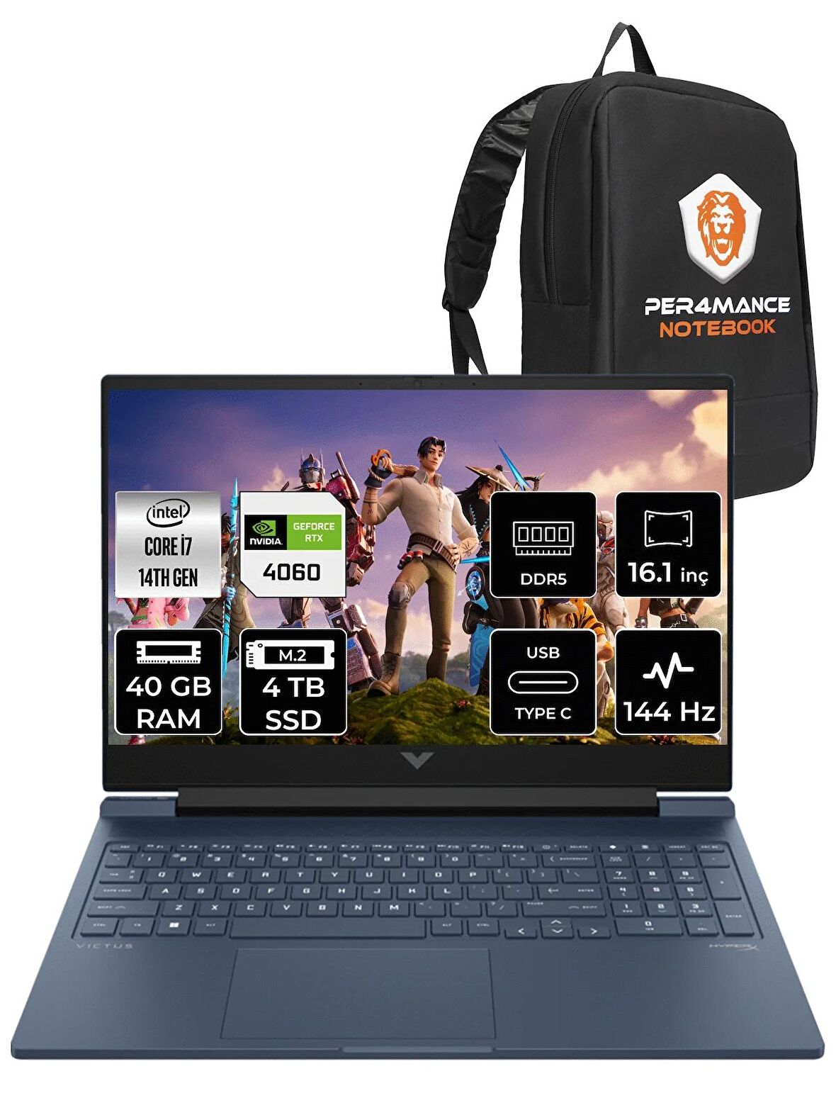 HP VİCTUS 16  i7-14700HX 40GB RAM 4TB SSD RTX4060/8GB 144Hz 16.1 FHD FDOS 9J235EA & PER4 ÇANTA