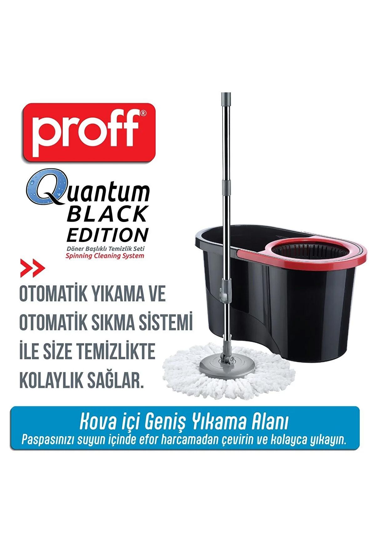 Proff Quantum Siyah Döner Başlıklı Temizlik Seti