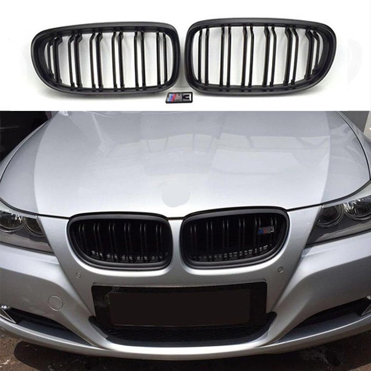 Bmw 3 Serisi E90 2008-2011 M3 Böbrek ( Çift Çizgi Panjur ) Pıano Black