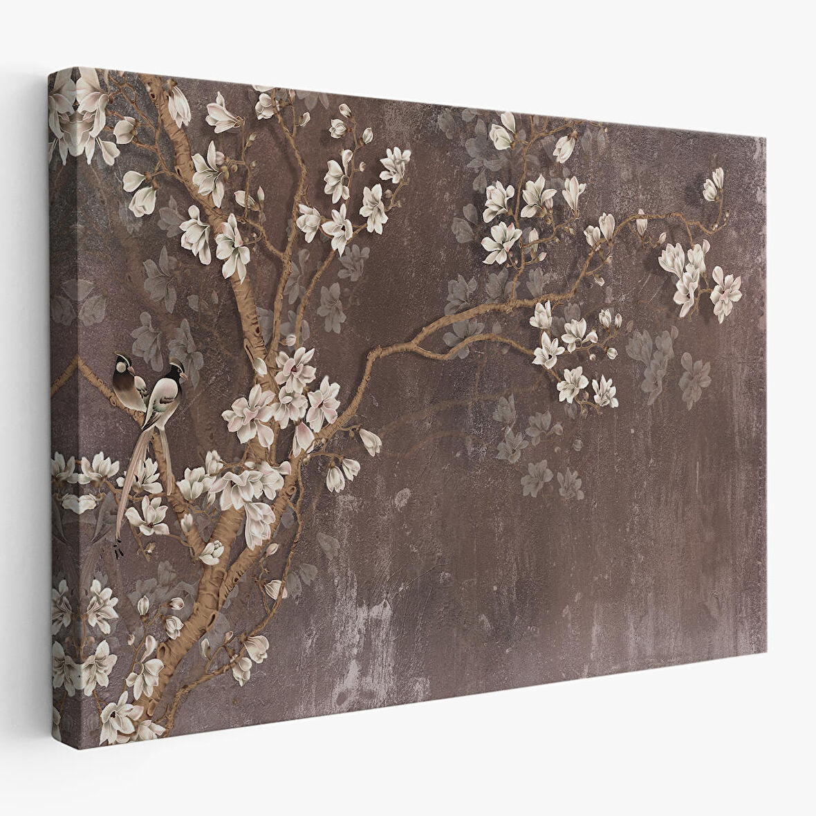 Ağaçtaki Beyaz Çiçekler Yağlıboya Görünüm Dekoratif Kanvas Duvar Tablosu-3736
