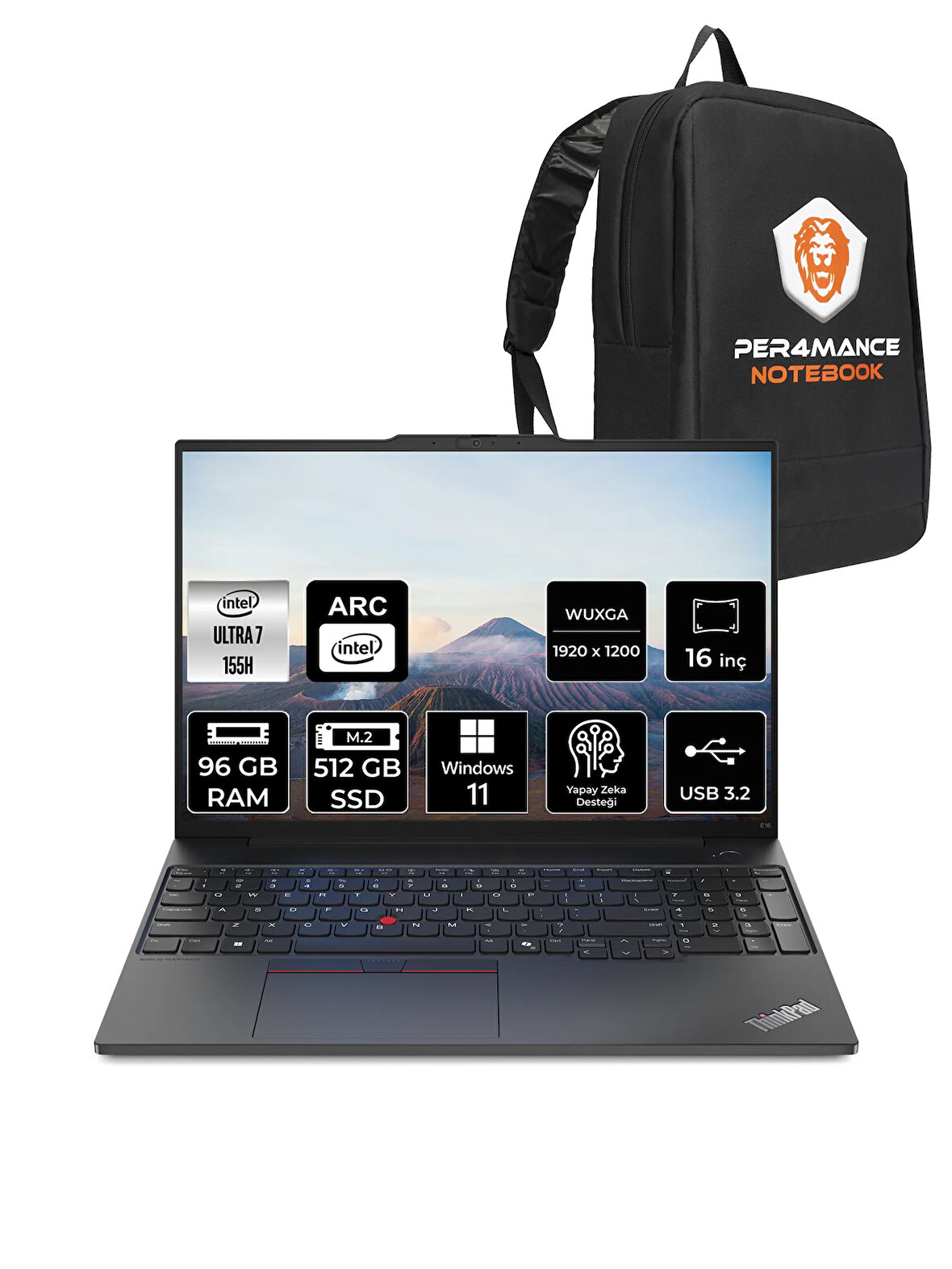 Lenovo ThinkPad E16 G2 Ultra 7 155H 96GB 512GB SSD 16'' WUXGA W11P 21MA002UTX & PER4 ÇANTA