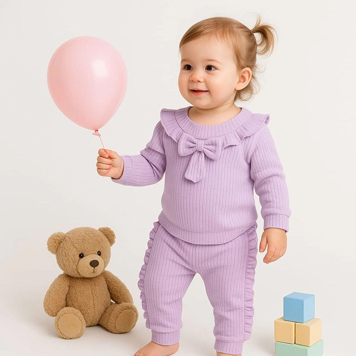 Pamuklu Fırfırlı Eşofman alt üst kız çocuk ikili takım