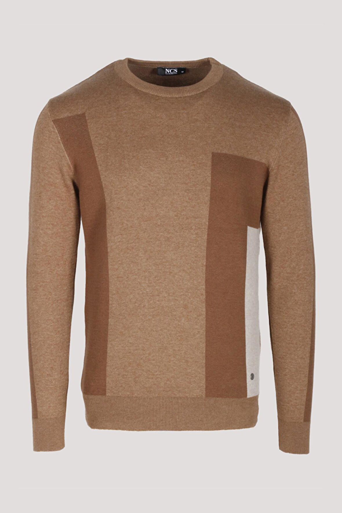 Erkek Triko Camel Bisiklet Yaka Desenli Slim Fit Pamuklu Kazak NCS JEANS 3740