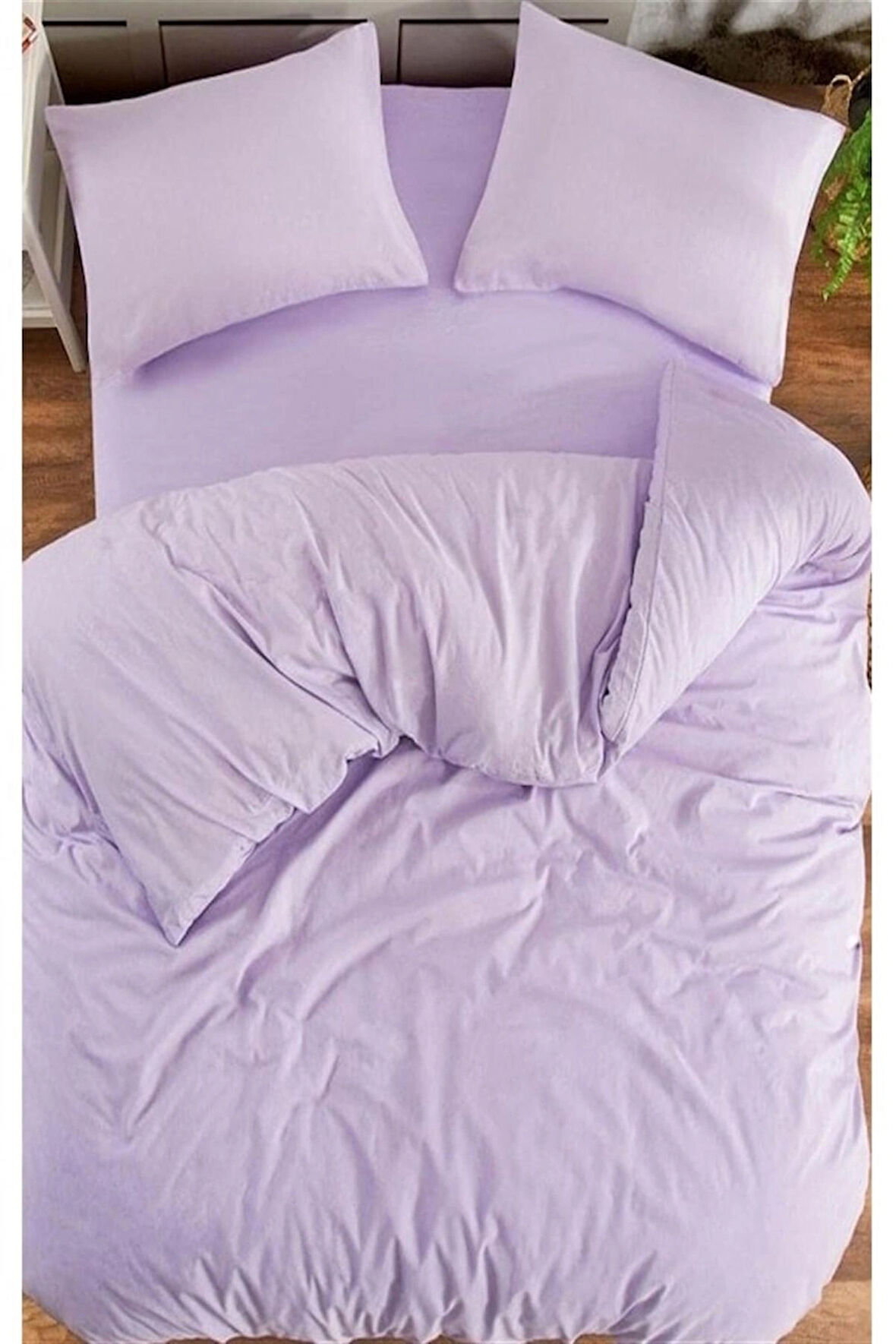 More Home Lastikli Çarşaflı Tek Kişilik Nevresim Takımı Lila