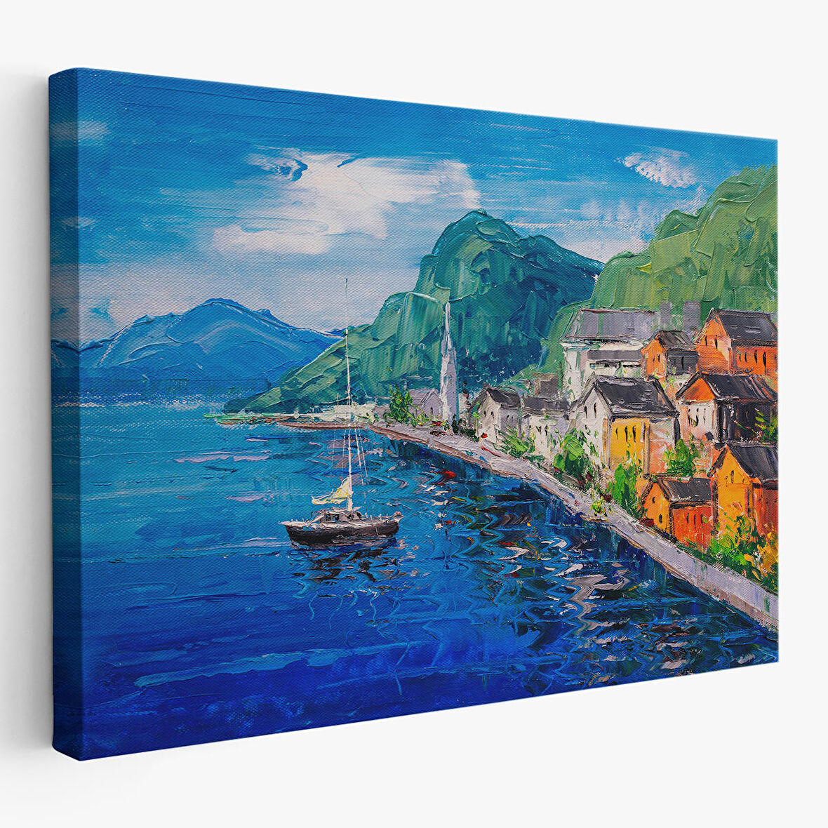 Hallstatt Avusturya Yağlıboya Görünüm Dekoratif Kanvas Duvar Tablosu-3742