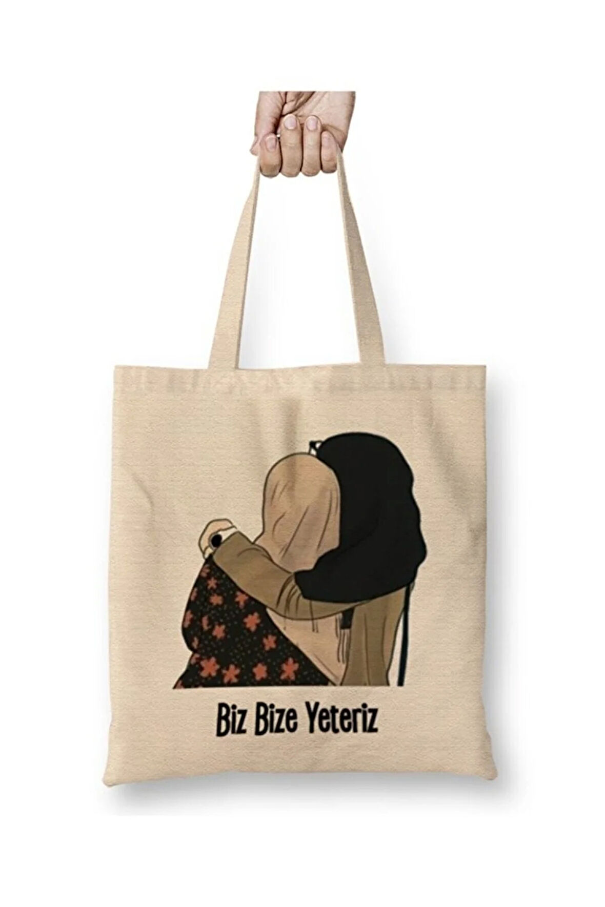 Arkadaşa Hediye Biz Bize Yeteriz Bez Çanta Uzun Saplı Alışveriş Çantası Plaj Çantası