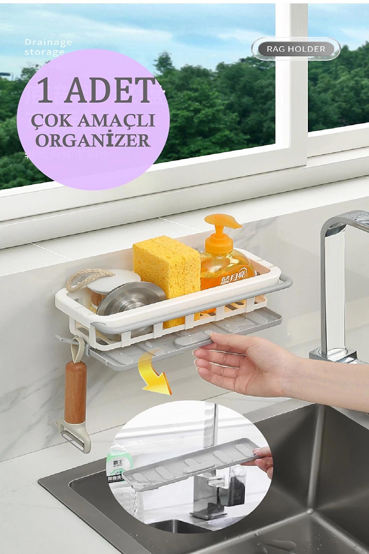 Yapışkanlı Pratik Çok Amaçlı Mutfak Banyo Lavabo Düzenleyici Askılı Organizer Sıvı Sabunluk