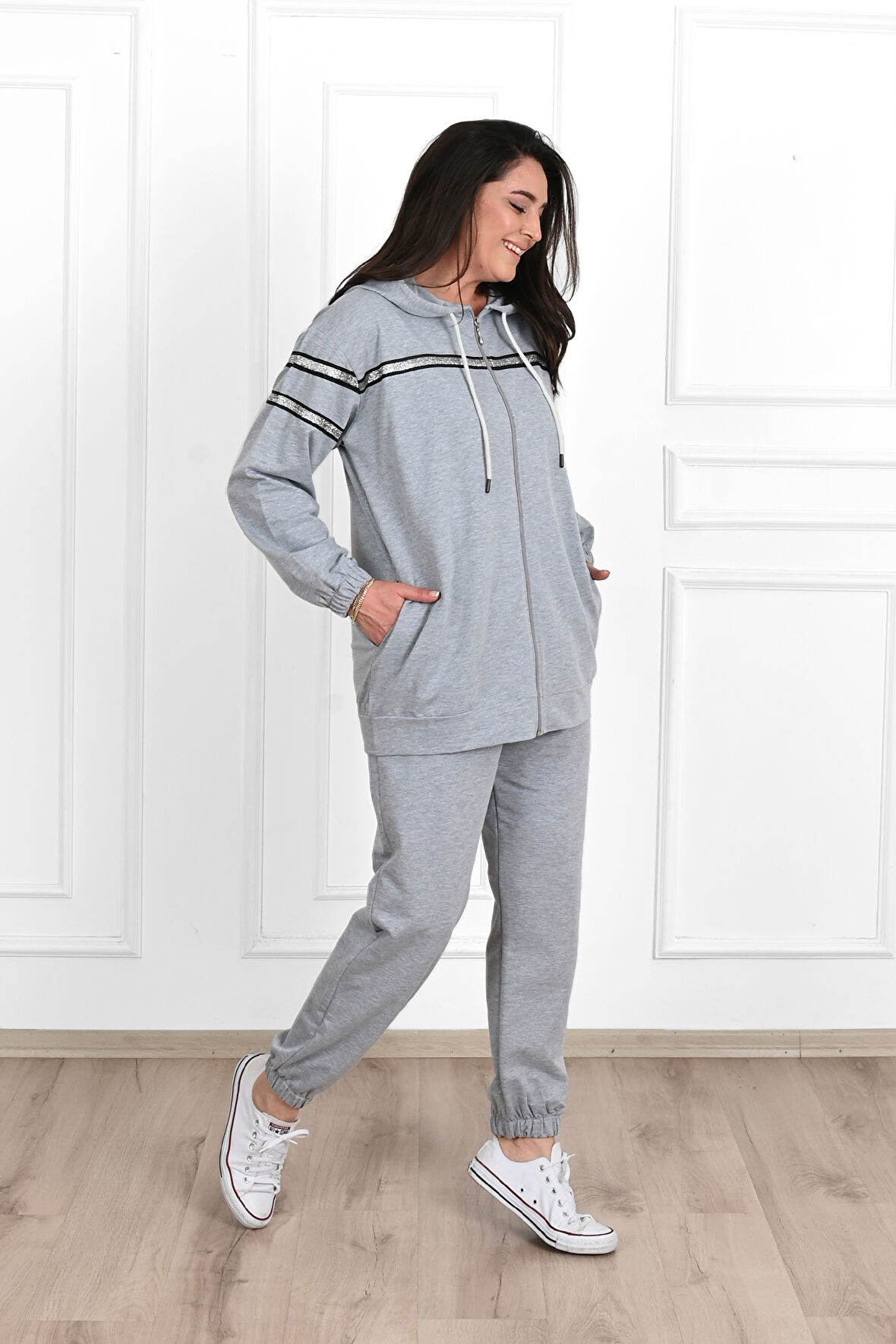 Kadın Sim Detaylı  Büyük Beden Eşofman Takımı 3671-23