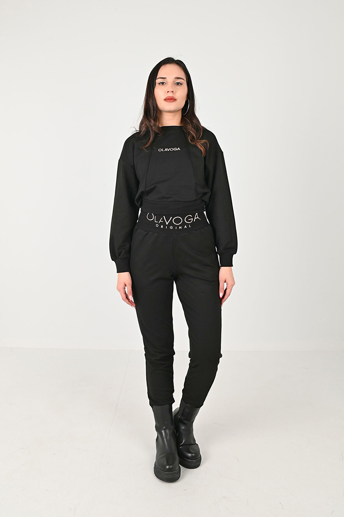 Kadın Yazı Nakış Baskılı Uzun Kollu Eşofman Takımı 3688-23