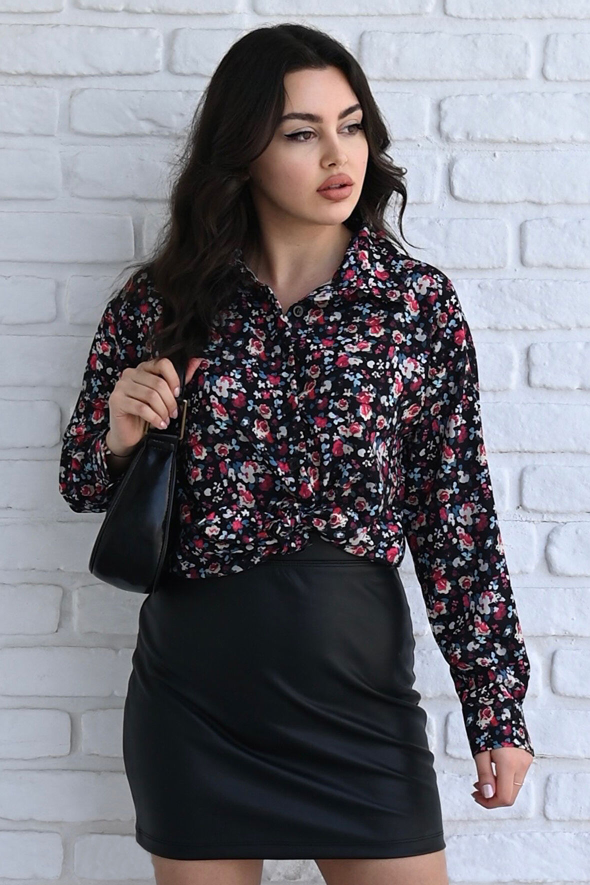 Kadın Uzun Kollu Desenli Gömlek 1529-23