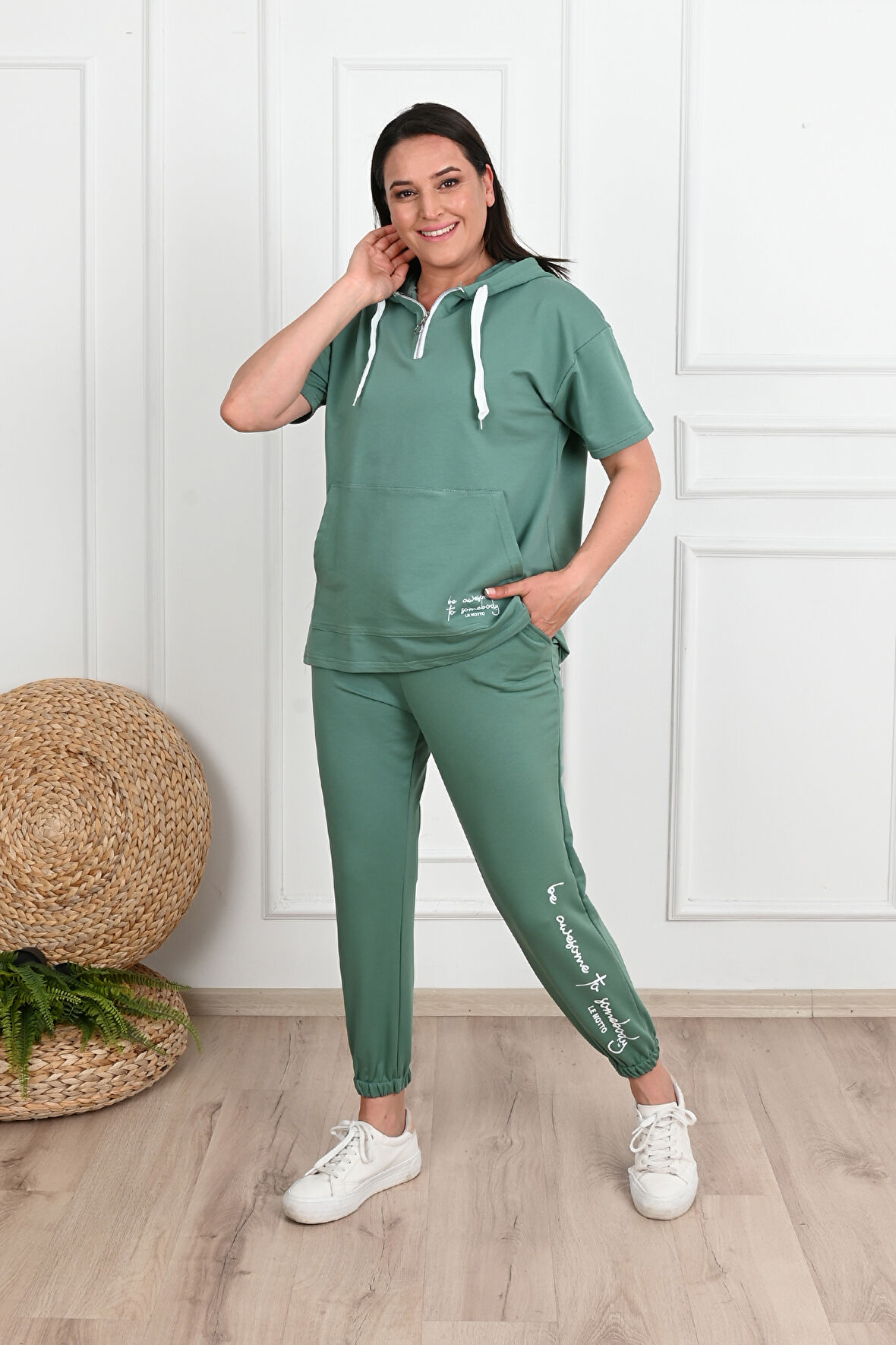 Kadın Kapüşonlu Büyük Beden Eşofman Takımı 3759-23