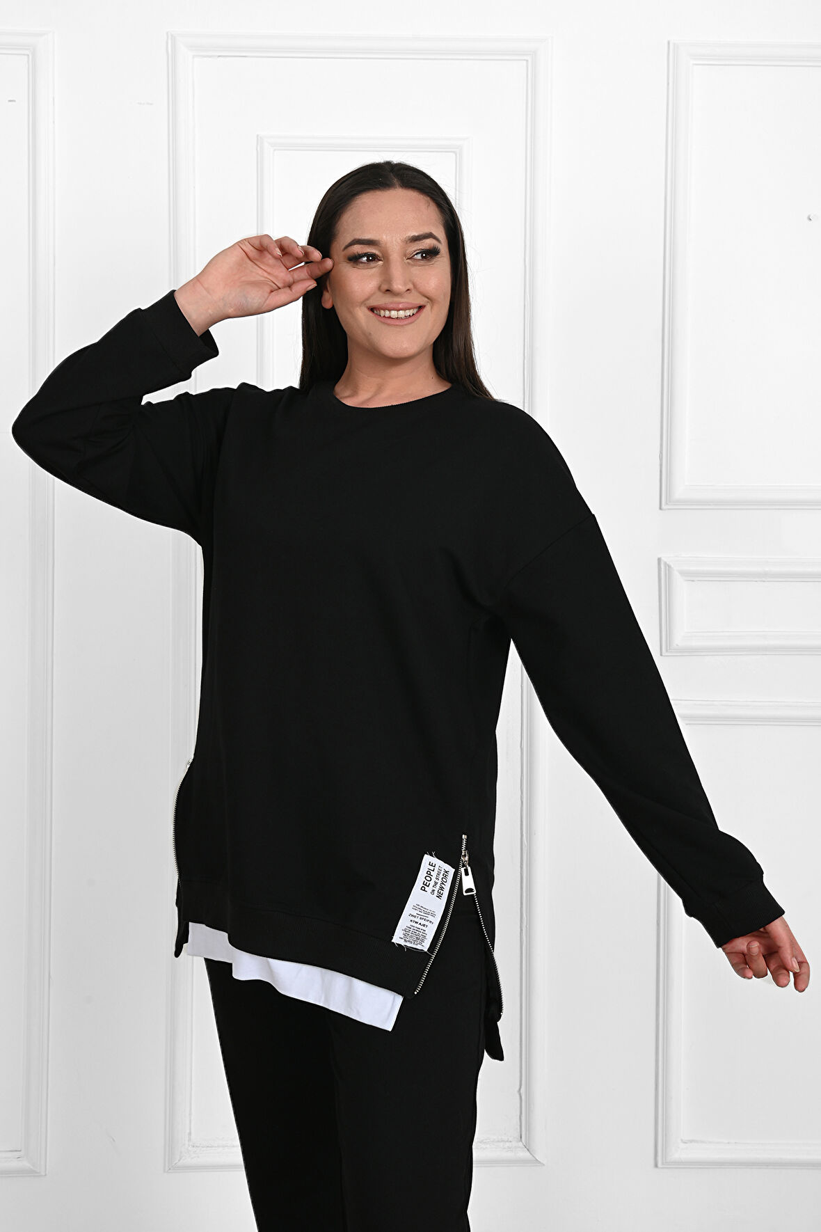 Kadın Büyük Beden Yanları Fermuar Detaylı Eşofman Takımı 3613-23