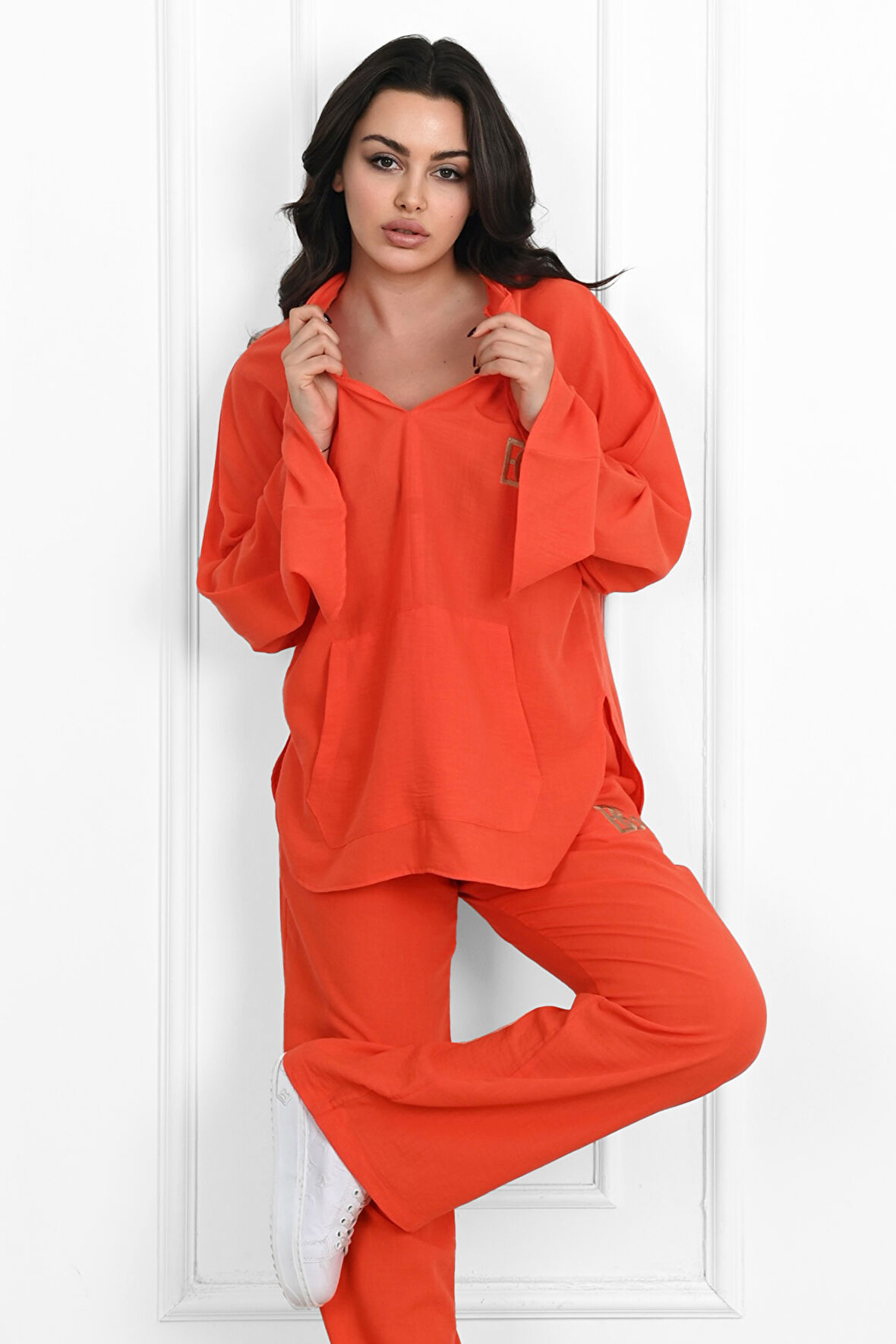 Kadın Yazı Baskılı V Yaka Oversize Eşofman Takımı 3795-23