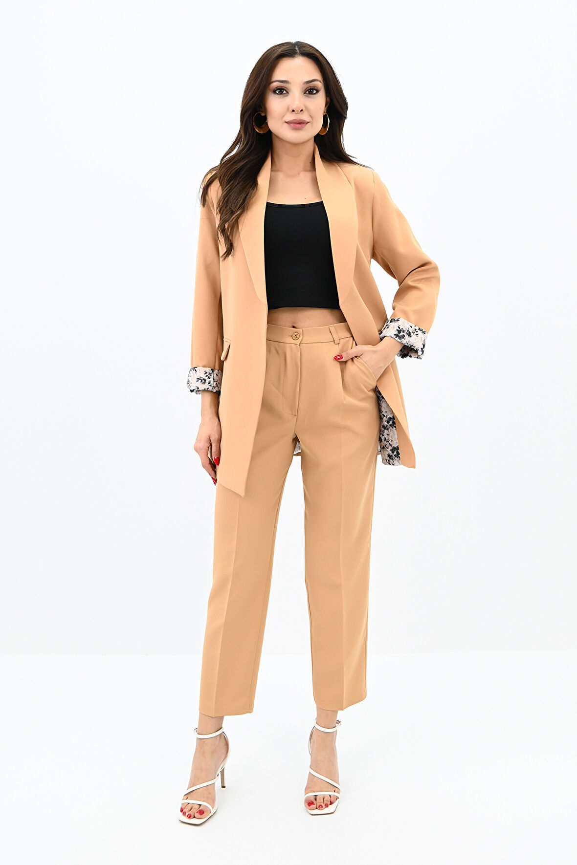 Kadın Çiçekli Astar Detaylı Ceket Takım 0115-25-2