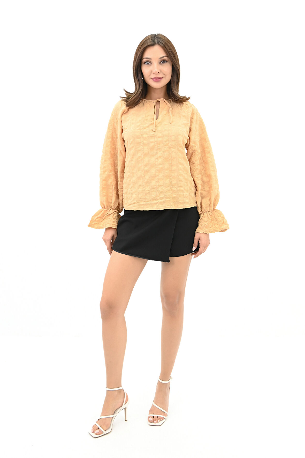 Kadın Yaka Bağlama Detaylı Gömlek 1718-25