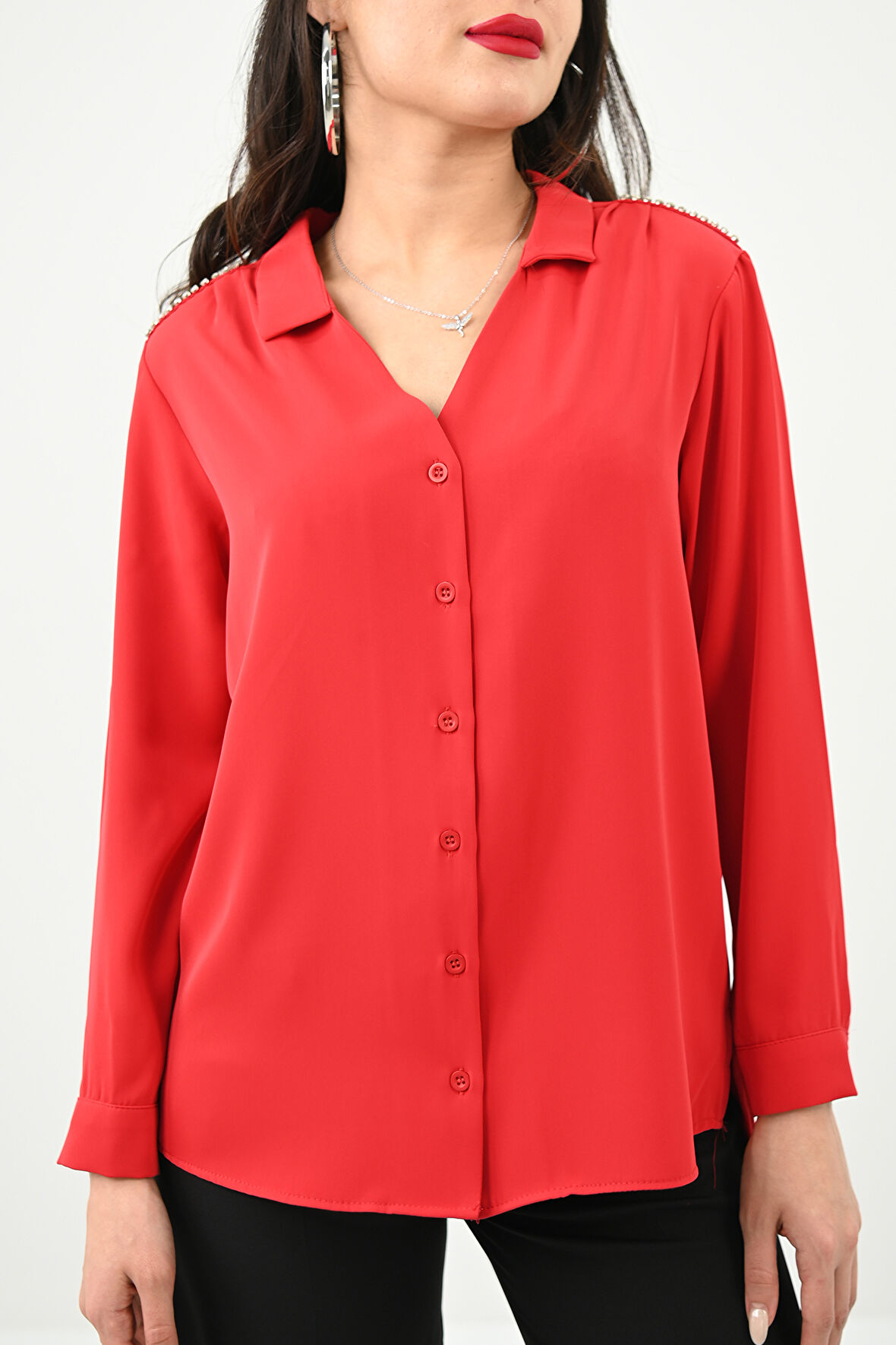 Kadın Omuz Taş Detaylı Gömlek 1687-24-1