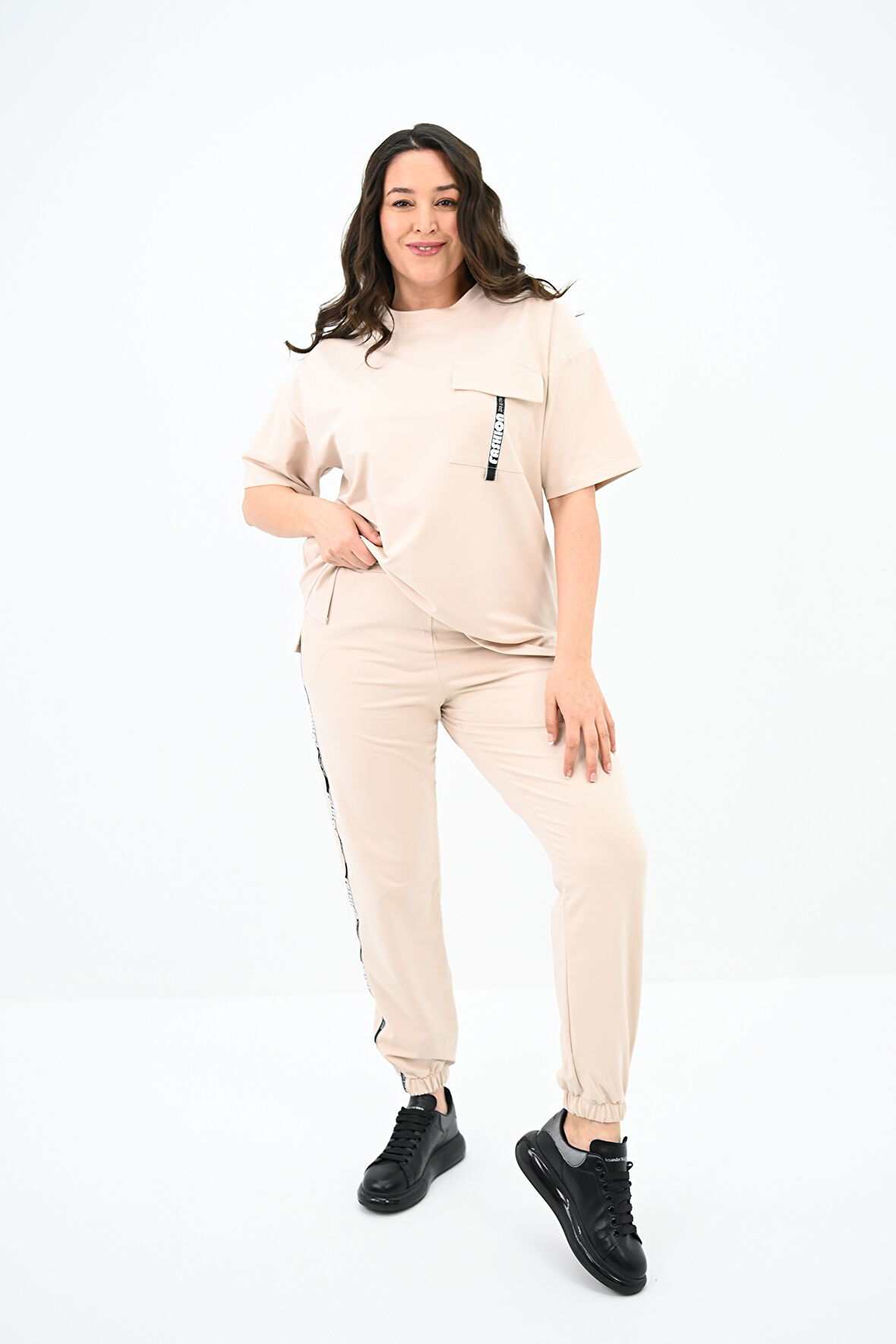 Kadın Büyük Beden Yan Şerit Detaylı Eşofman Takımı 8088-24