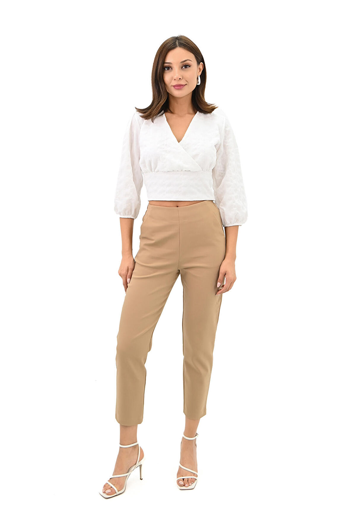 Kadın Balon Kol Detaylı Crop Gömlek 1719-25