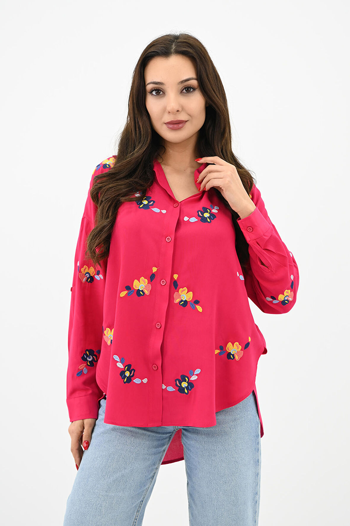 Kadın Nakış İşlemeli Oversize Gömlek 1735-24