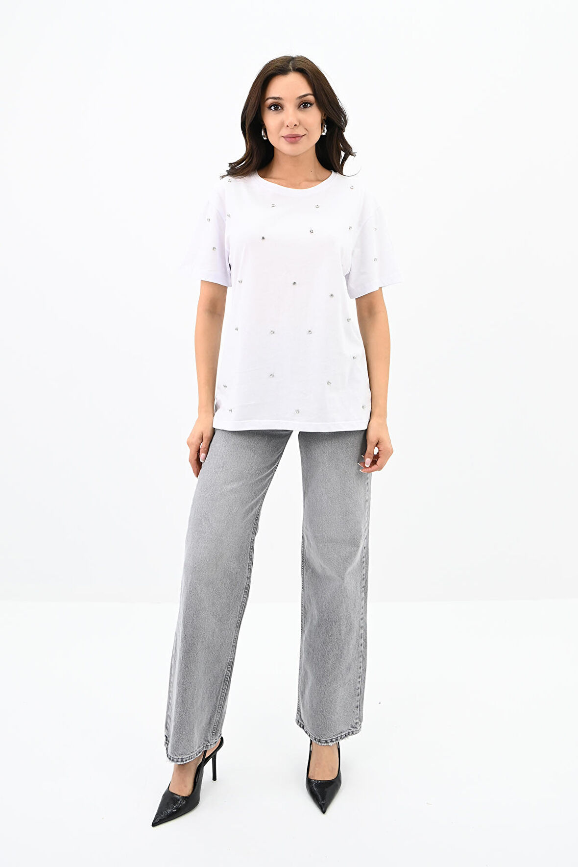 Kadın Taş İşleme Detaylı T-shirt 1750-24