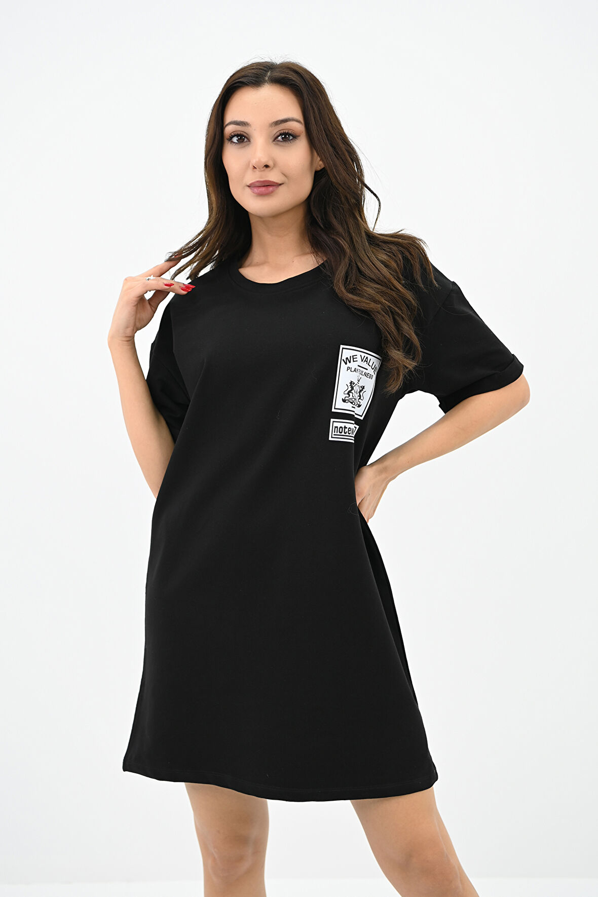 Kadın Baskılı Oversize T-shirt Elbise 5218-24