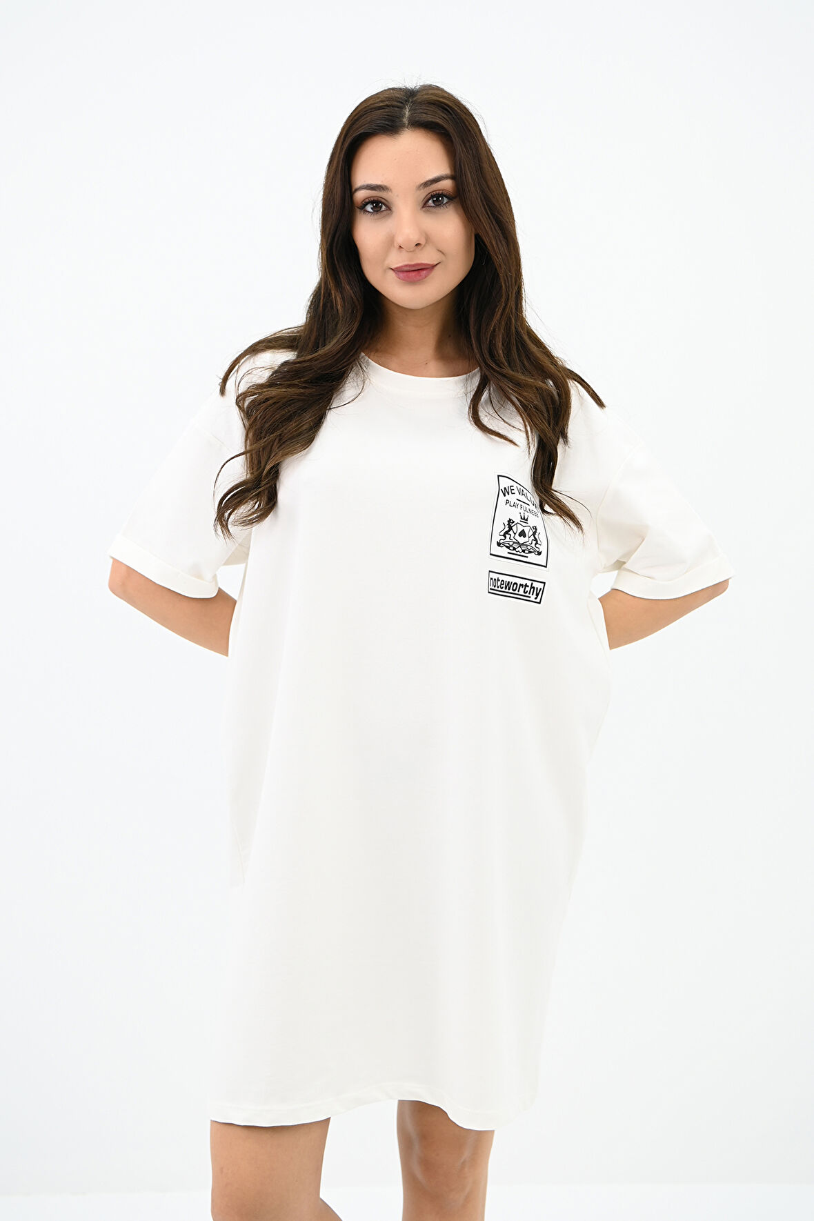 Kadın Baskılı Oversize T-shirt Elbise 5218-24