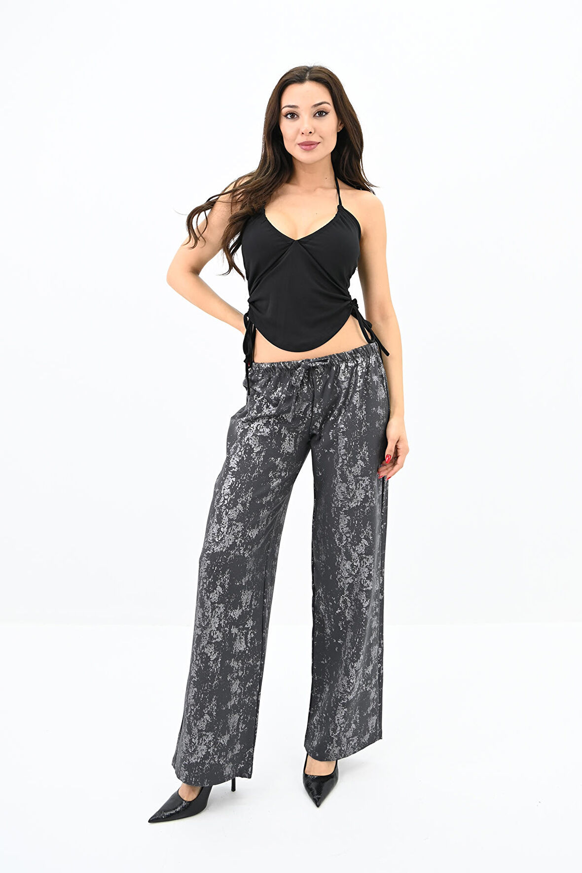 Kadın Varak Baskılı Palazzo Pantolon 6272-24