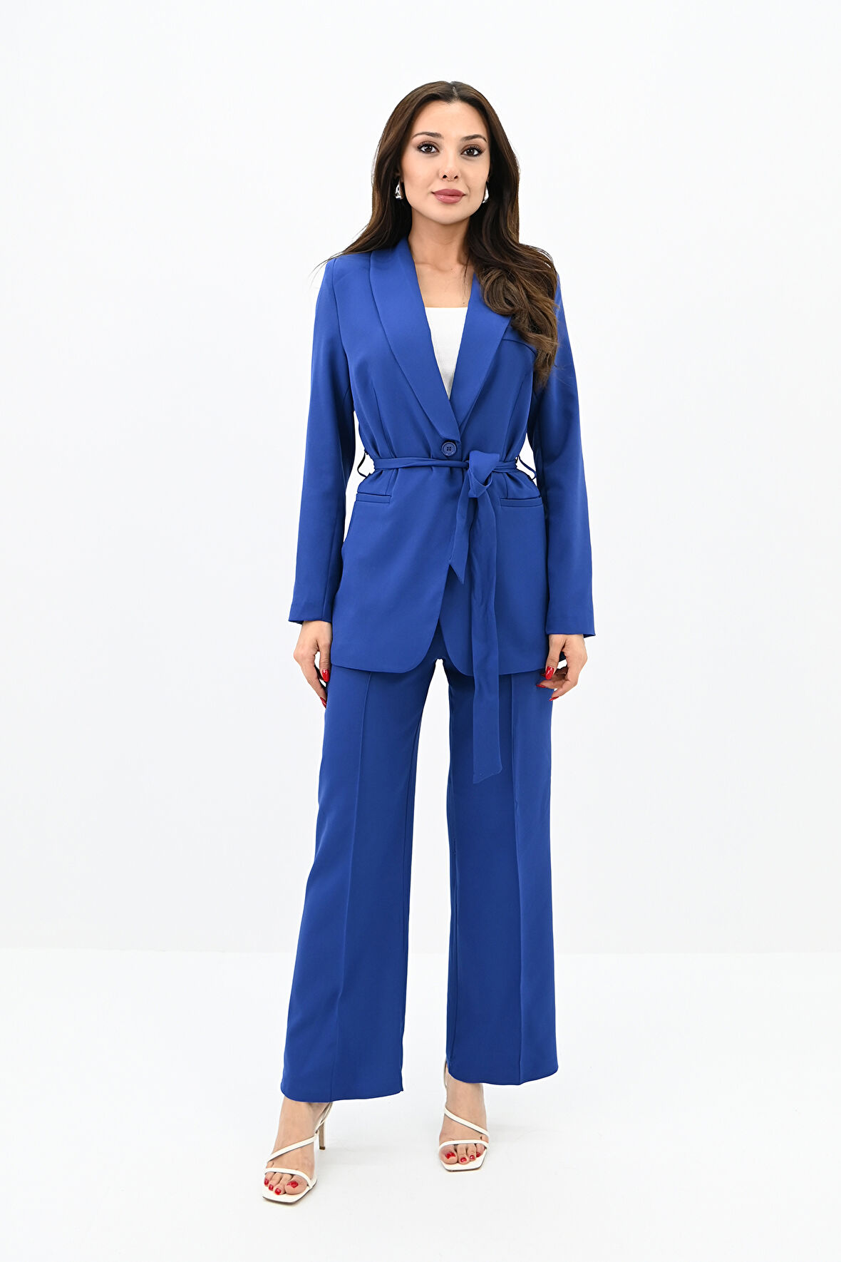 Kadın Kuşaklı Ceket Pantolon Takım 9004-24