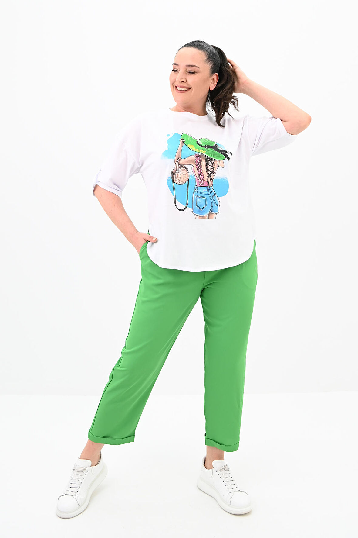 Kadın Büyük Beden Oversize T-shirt Takım 8104-24