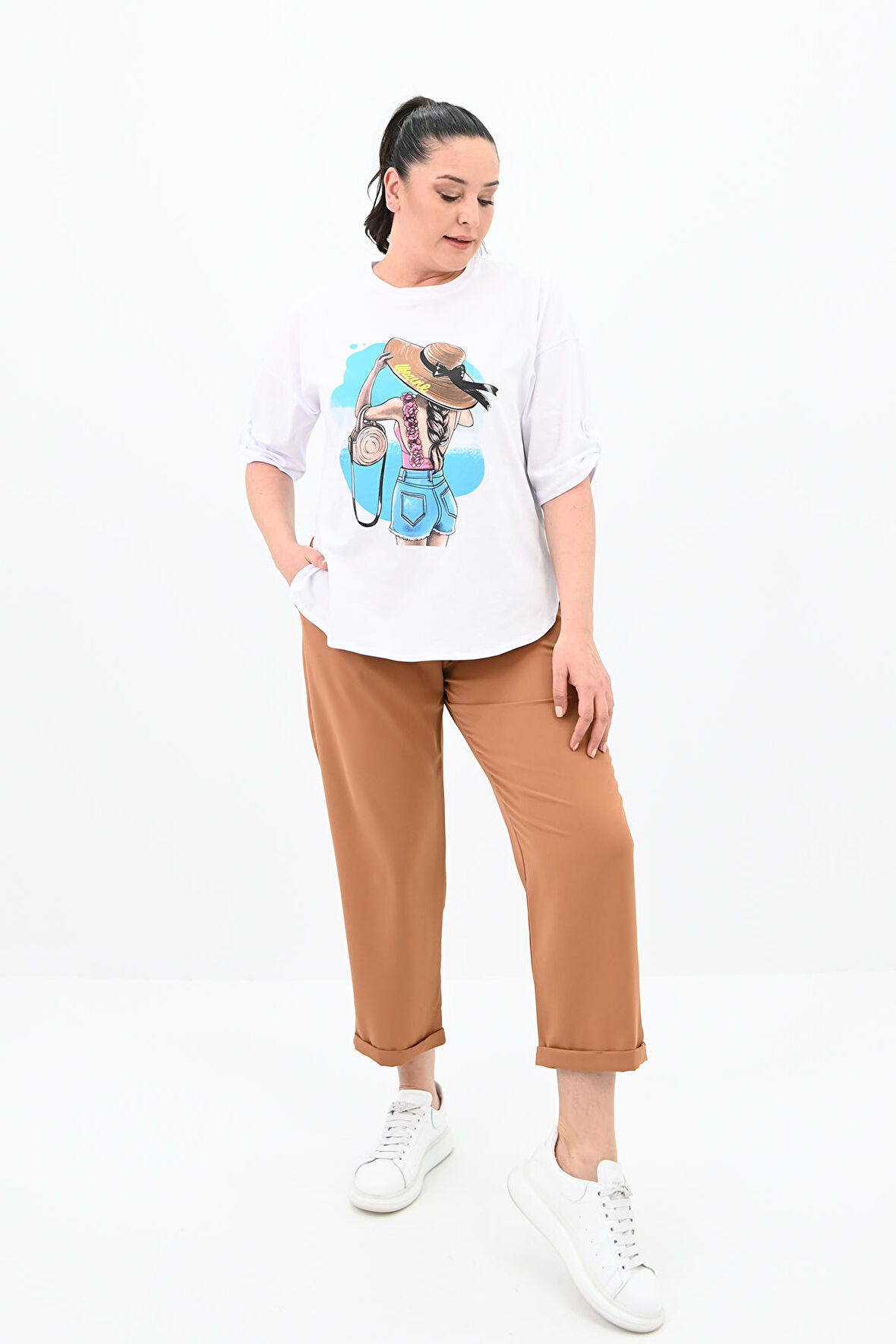 Kadın Büyük Beden Oversize T-shirt Takım 8104-24