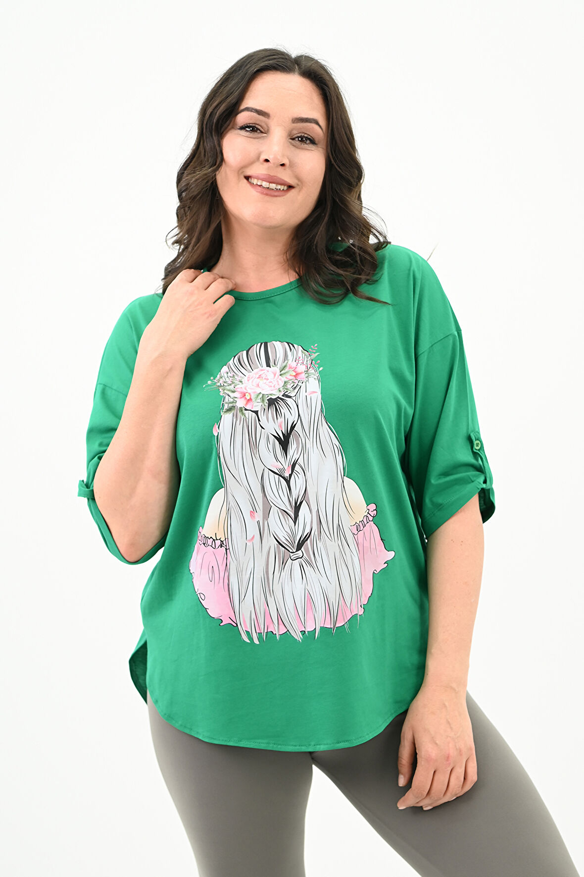 Kadın Büyük Beden Düşük Omuz Oversize T-shirt 1773-1-24