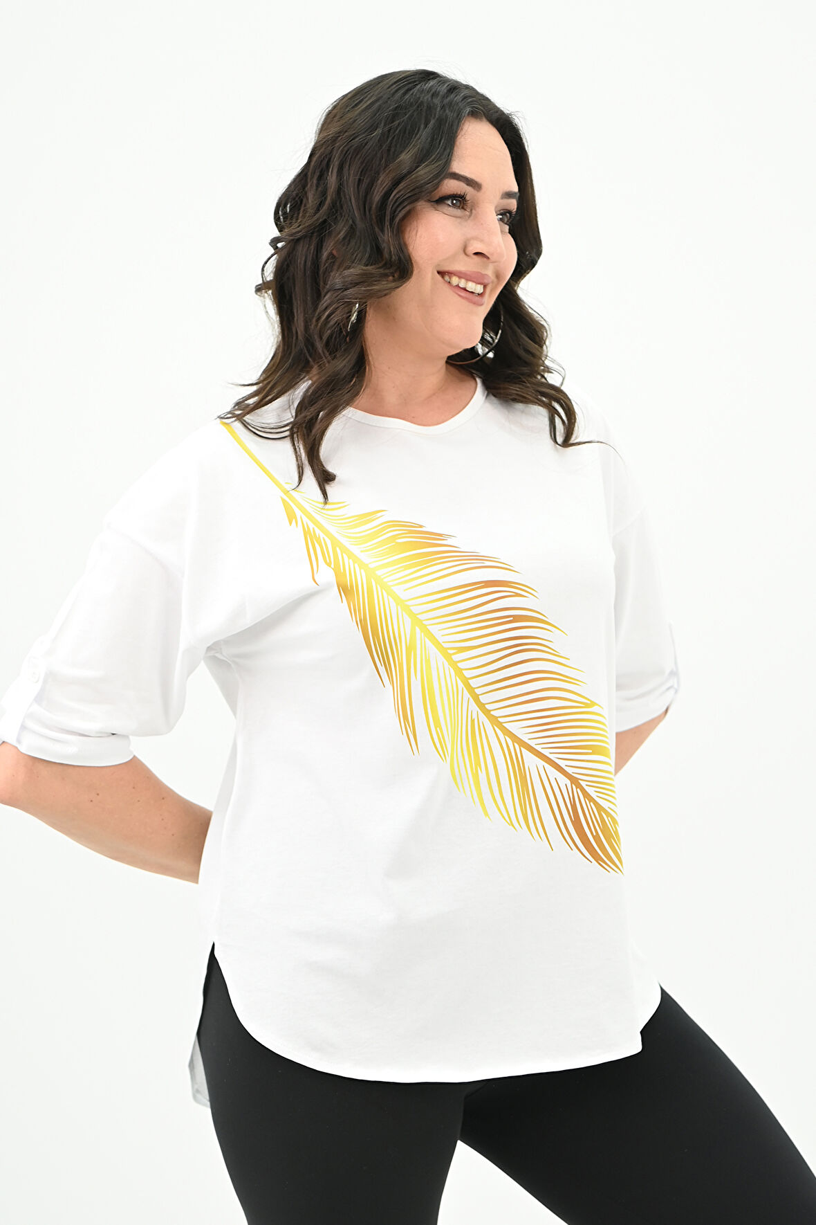 Kadın Büyük Beden Baskı Detaylı T-shirt 1773-2-24