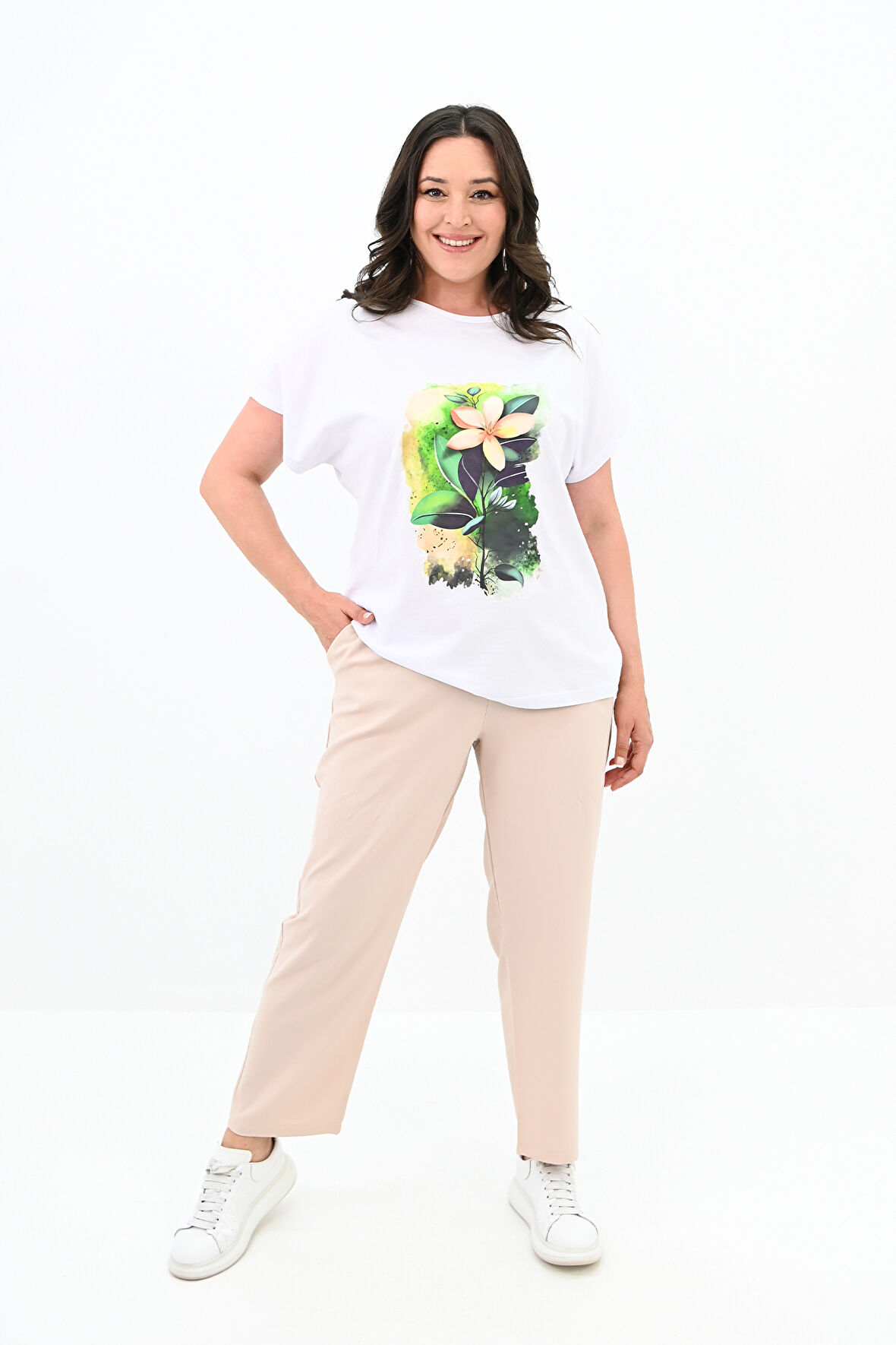 Kadın Büyük Beden Çiçek Baskı Detaylı Eşofman Takımı 8119-25