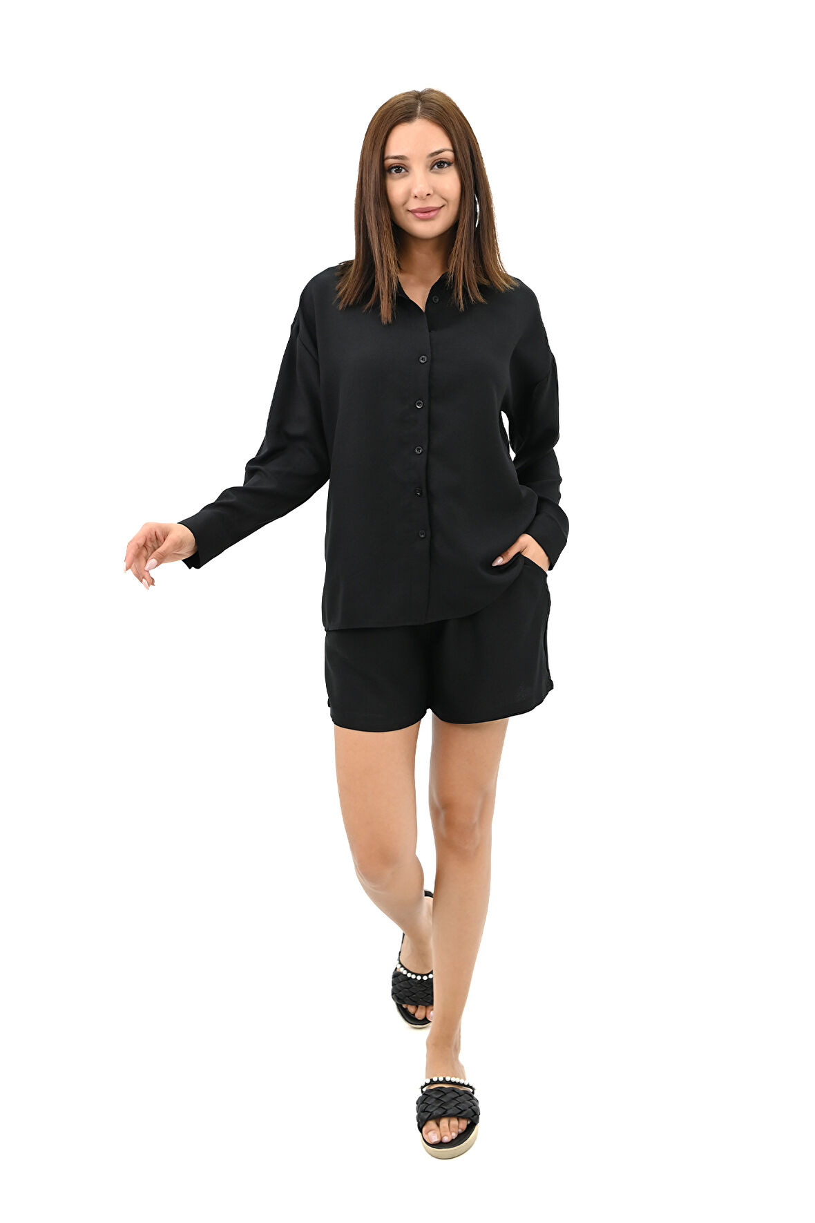 Kadın Uzun Kollu Gömlek Yaka İkili Takım 4096-25