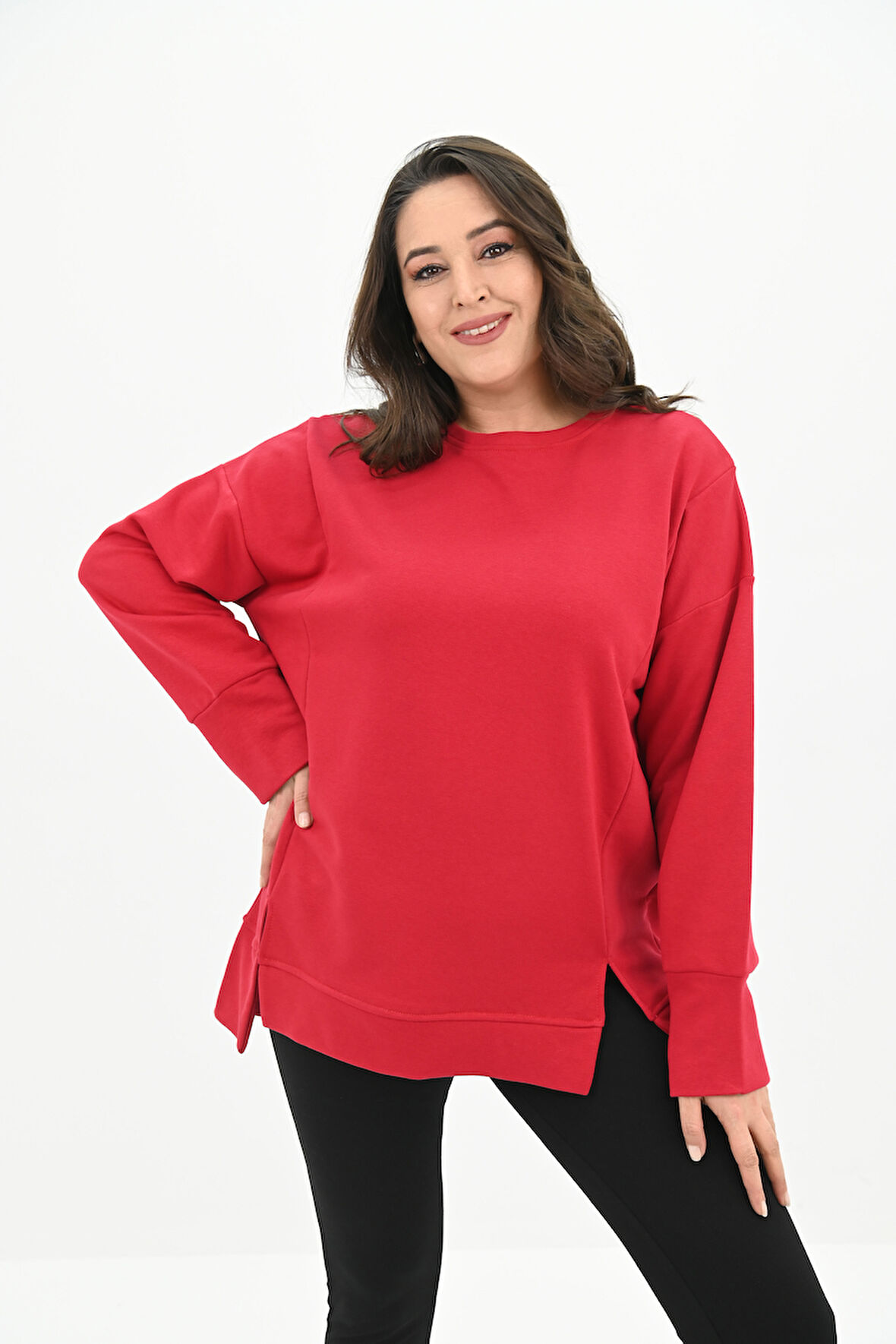 Kadın Büyük Beden Oversize Yırtmaç Detaylı Sweatshirt 1865-25