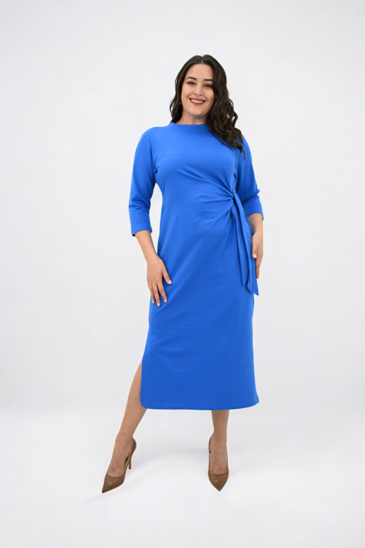 Kadın Büyük Beden Bel Bağlama Detaylı Elbise 5274-25