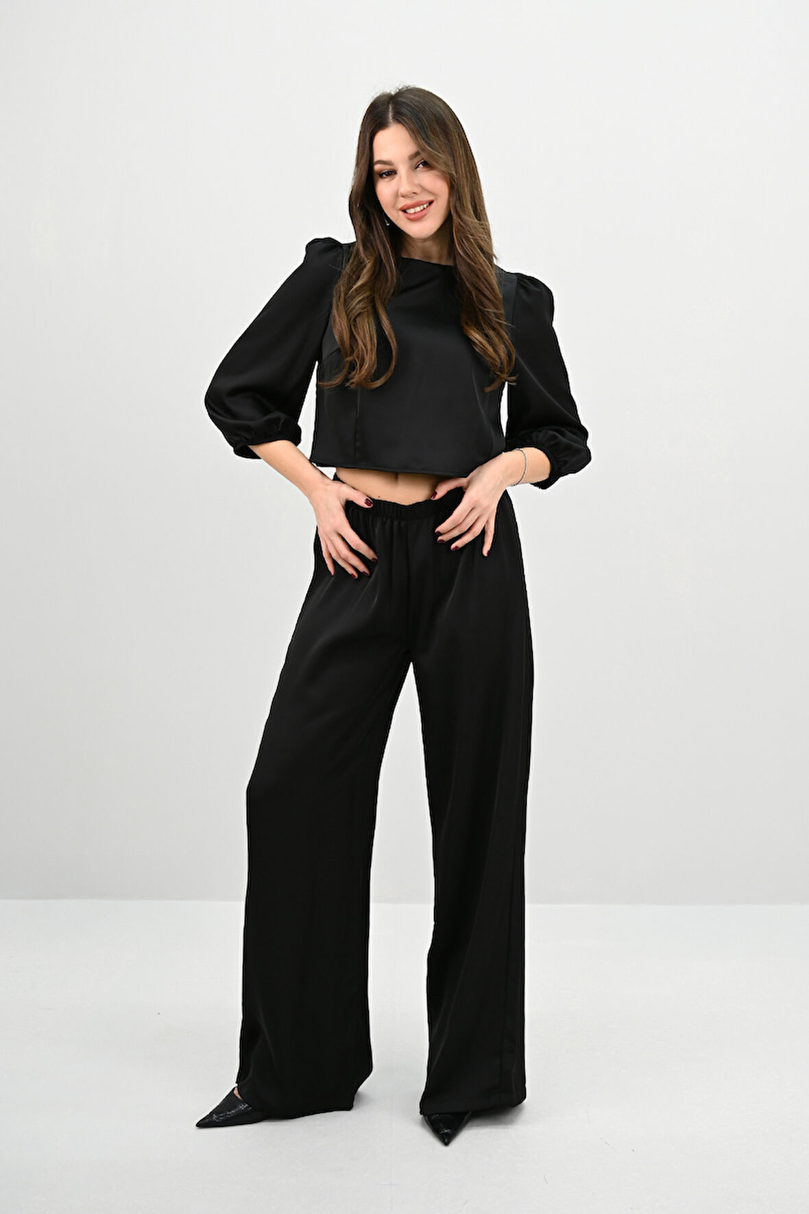 Kadın Truvakar Kol Bol Paça Saten İkili Takım 4236-25