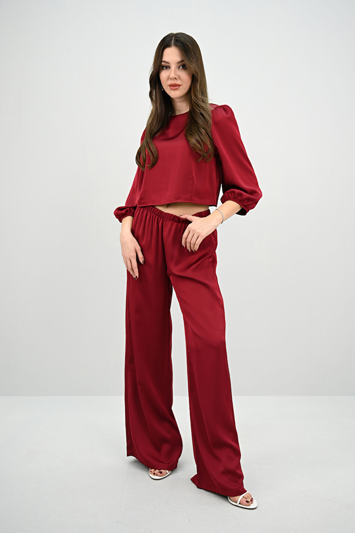 Kadın Truvakar Kol Bol Paça Saten İkili Takım 4236-25