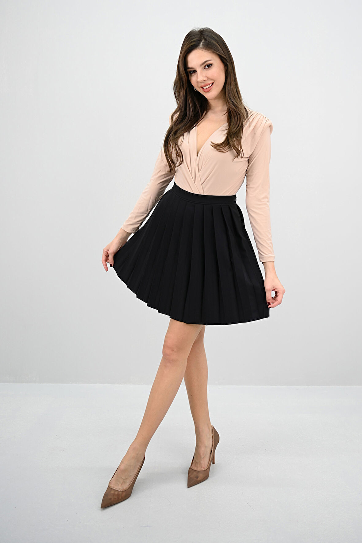 Kadın Yüksek Bel Pileli Etek 6316-25