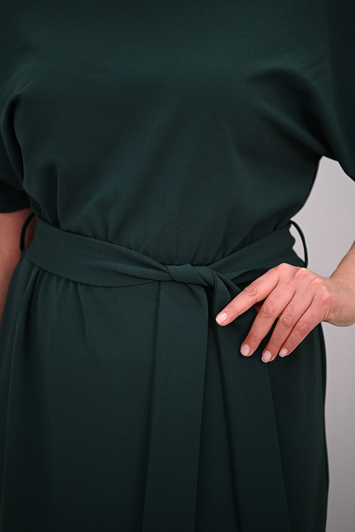 Kadın Büyük Beden Kısa Kollu Kuşaklı Elbise 5297-25