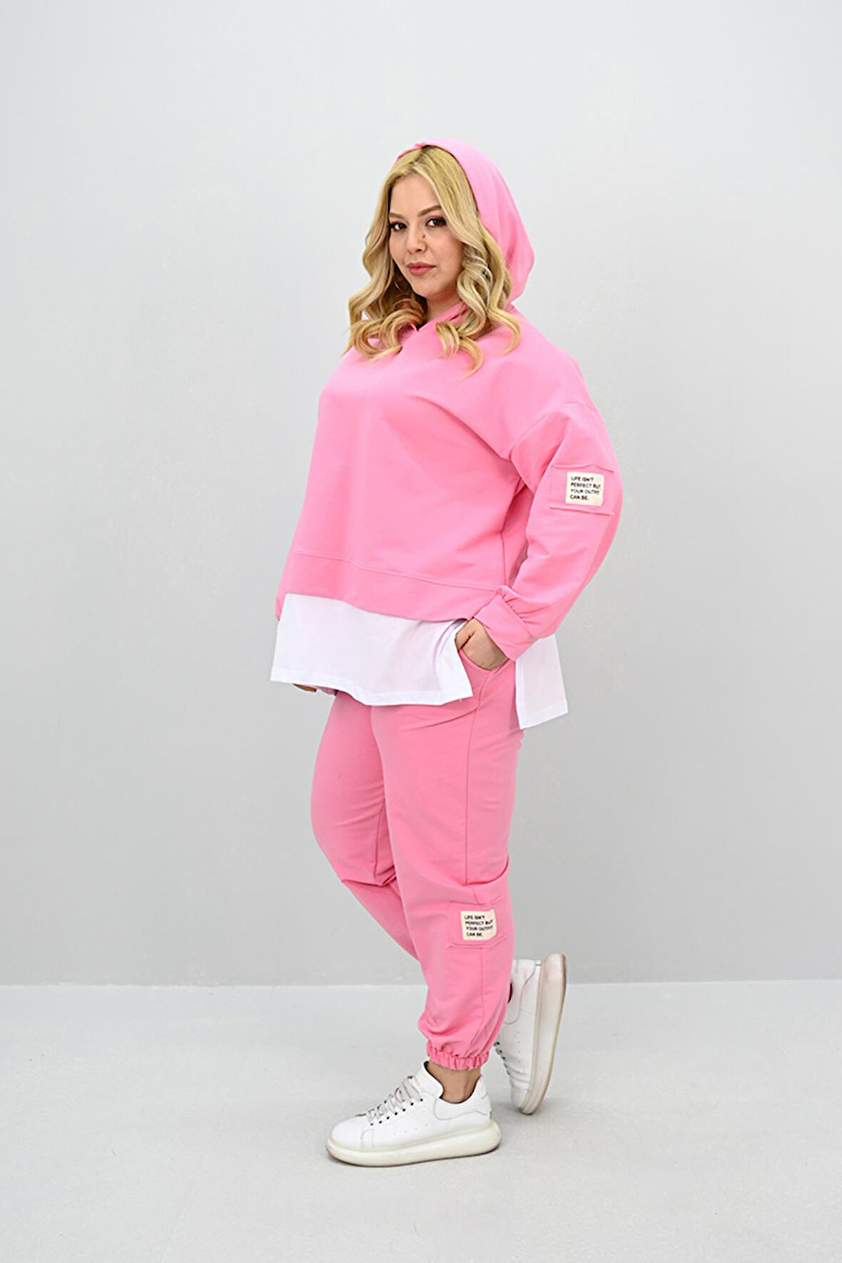 Kadın Büyük Beden Uzun Kollu Kapüşonlu Lastik Paça Eşofman Takımı 8180-25