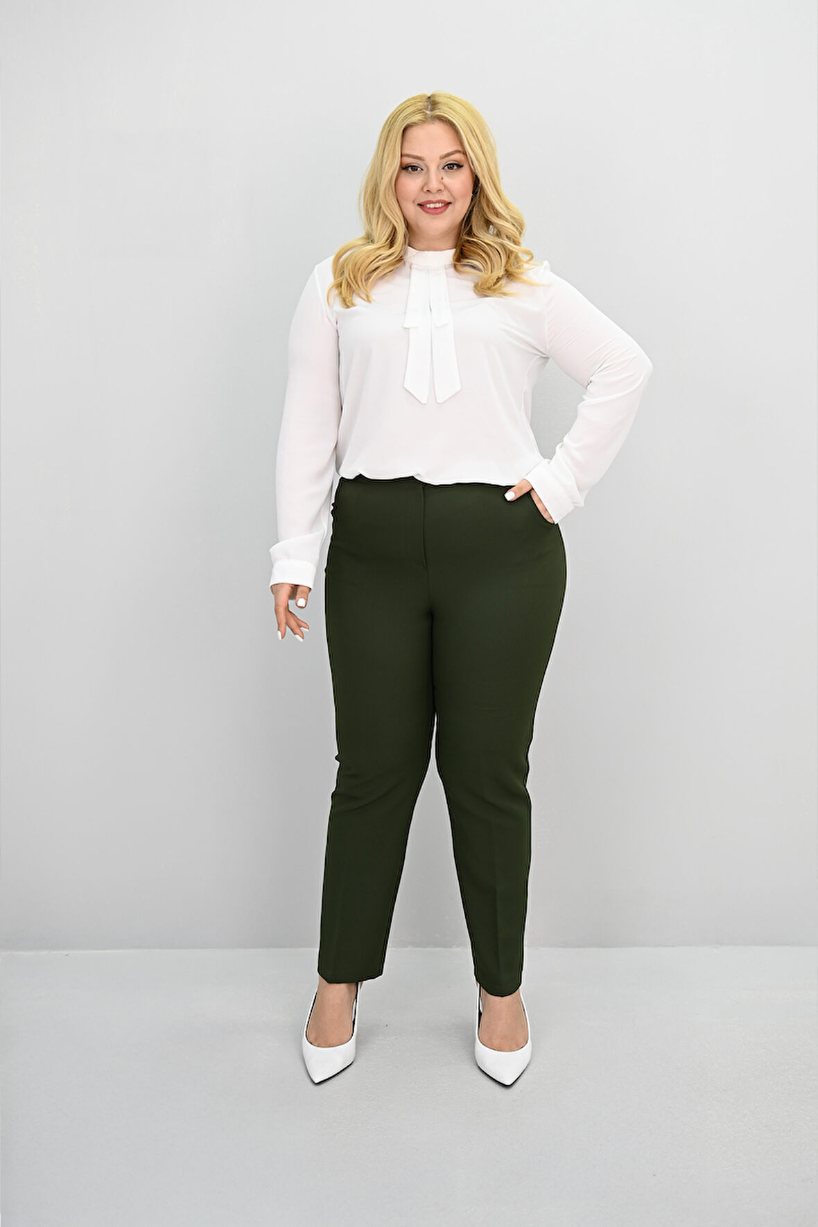 Kadın Büyük Beden Yüksek Bel Kumaş Pantolon 0036-25