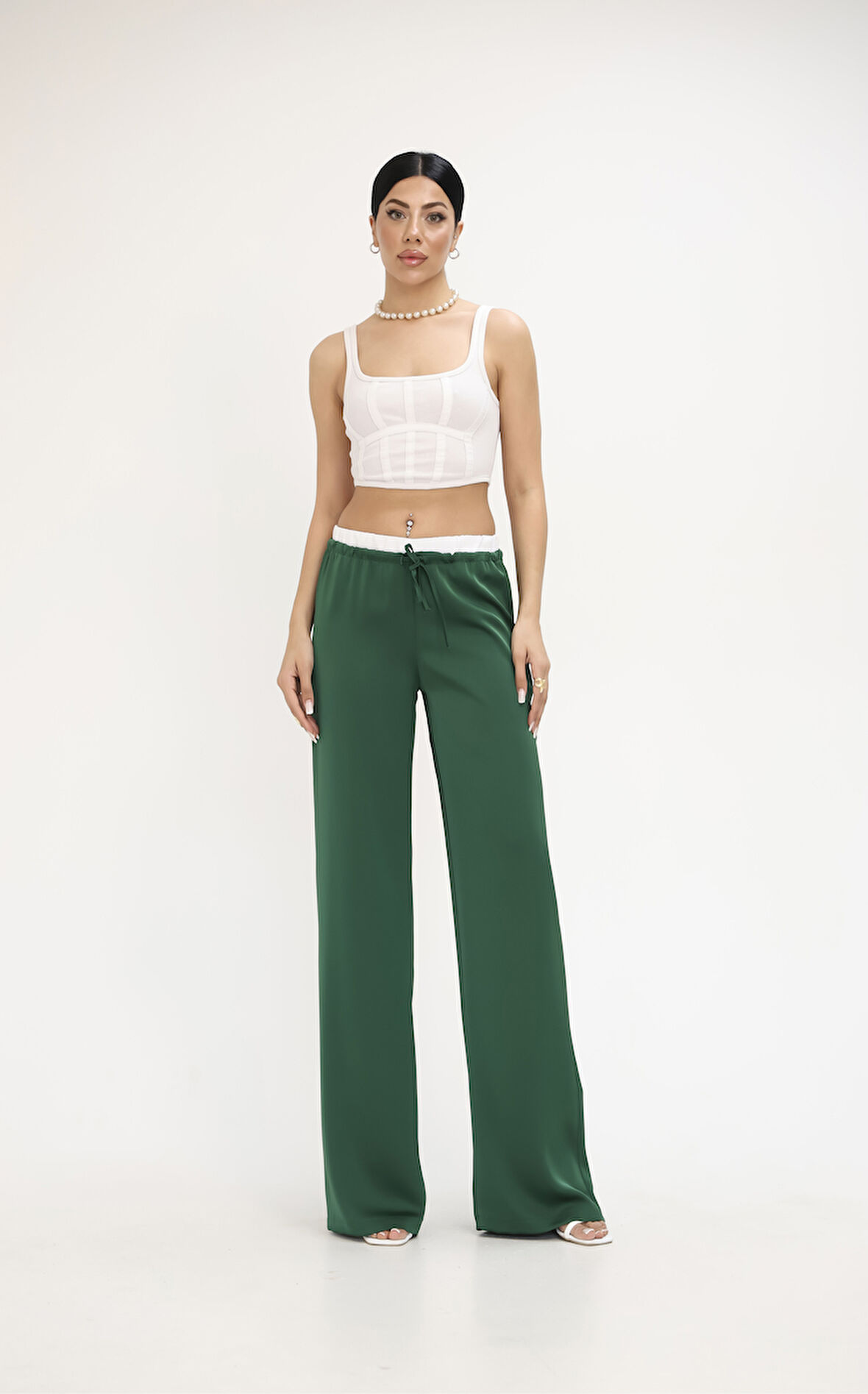 Kadın Yüksek Bel Bol Paça Pantolon 6338-25