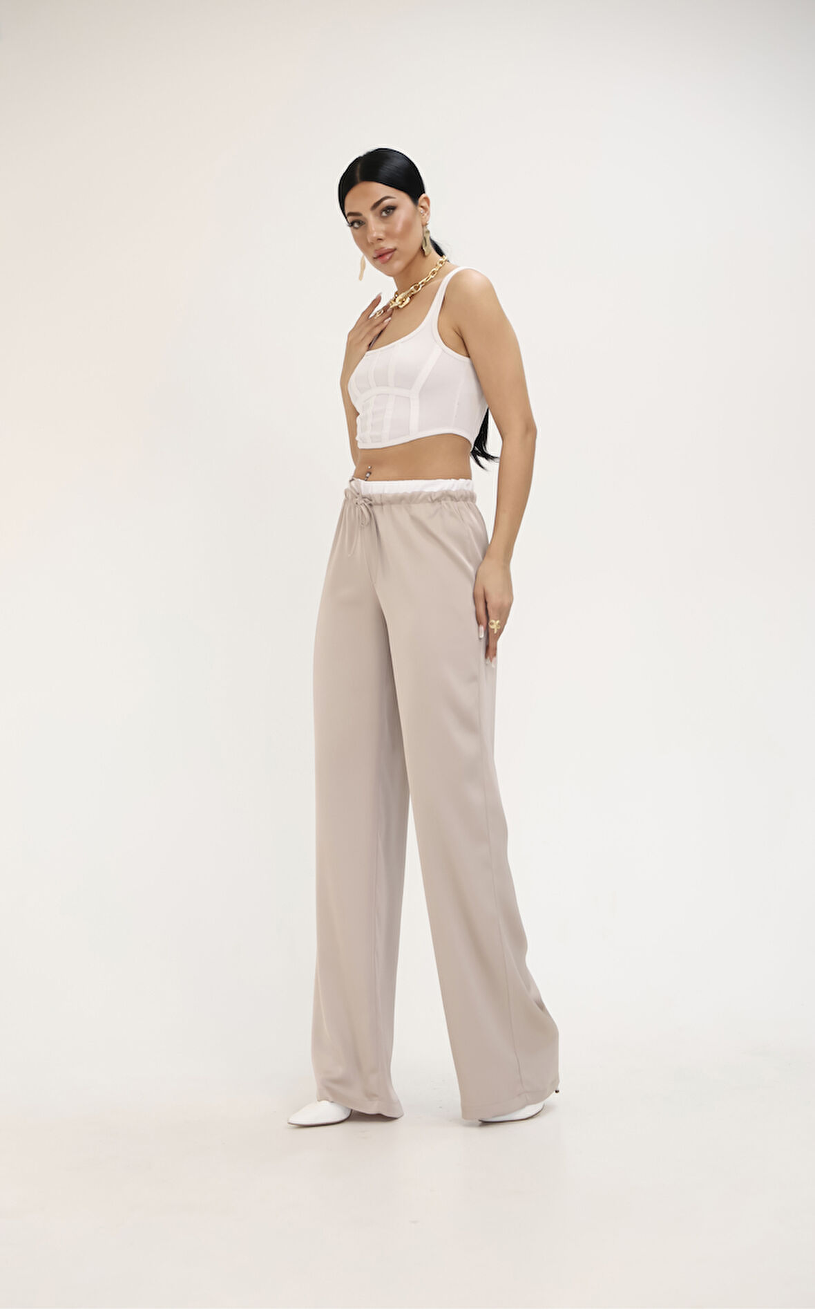 Kadın Yüksek Bel Bol Paça Pantolon 6338-25