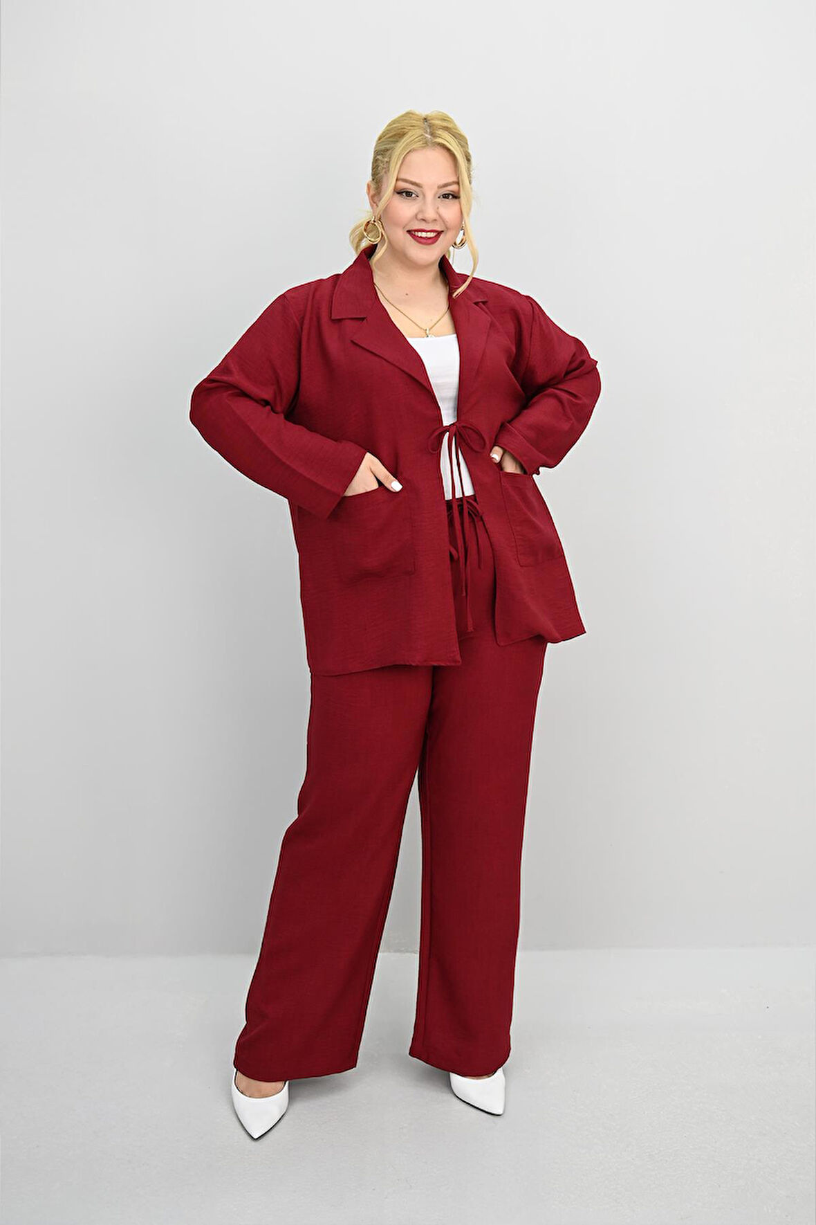 Kadın Büyük Beden Bağlamalı Bol Paça Alt-Üst Takım 8195-25