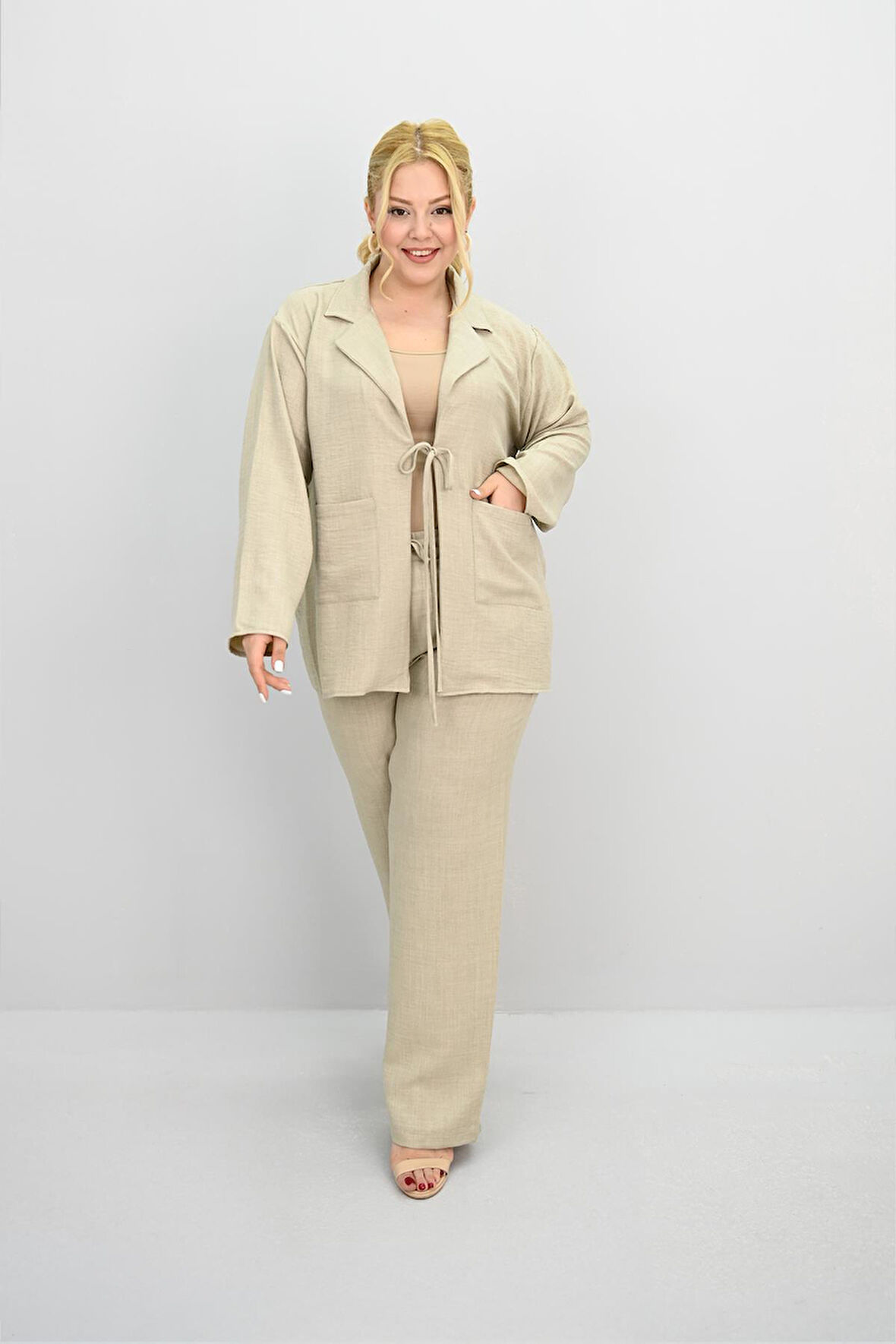 Kadın Büyük Beden Bağlamalı Bol Paça Alt-Üst Takım 8195-25