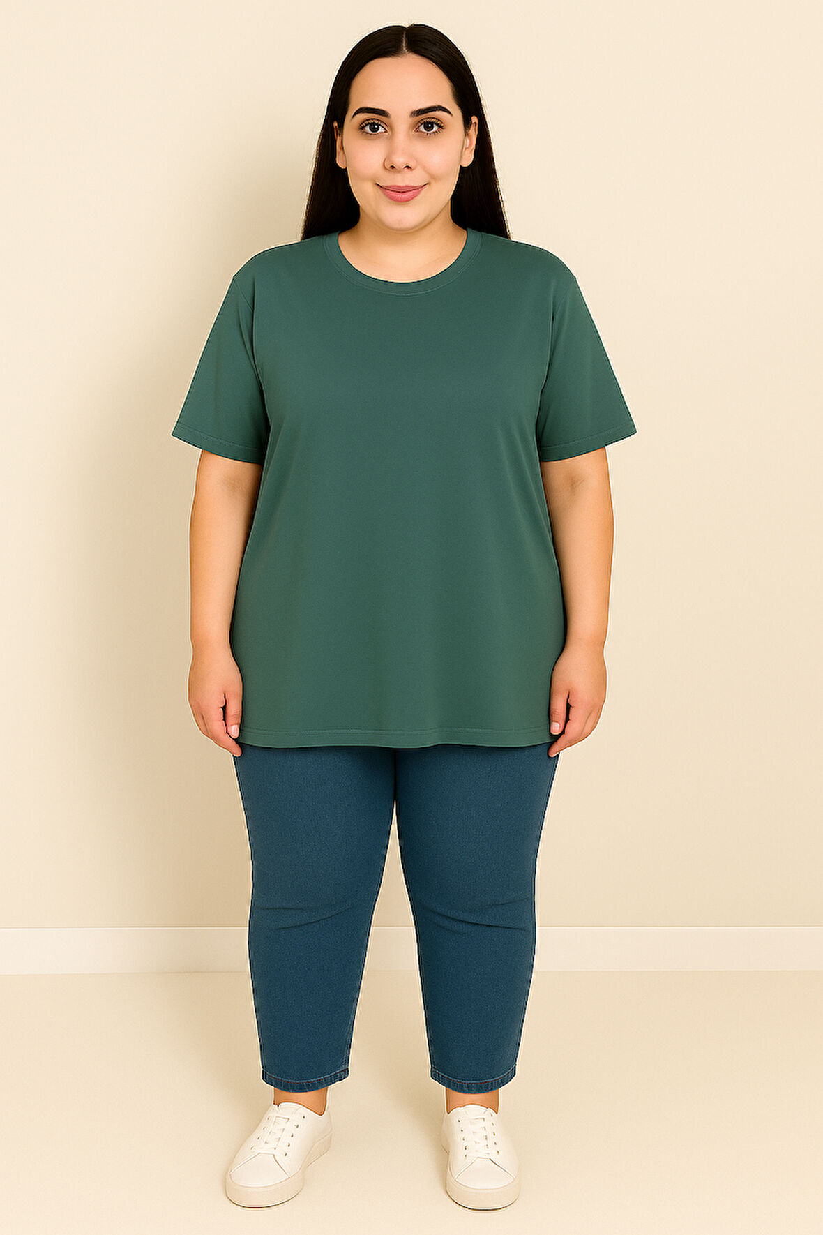 Kadın Büyük Beden Kısa Kollu Basic Oversize T-shirt 1976-25