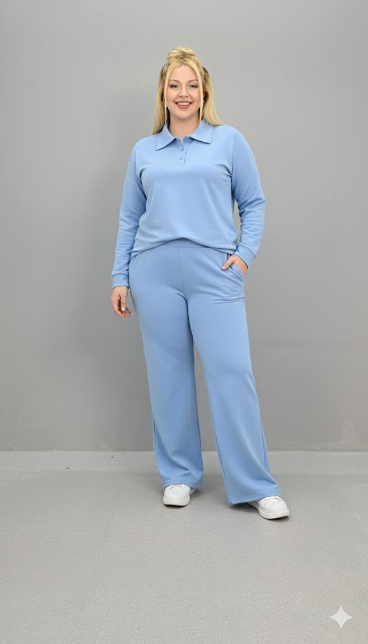 Kadın Büyük Beden Uzun Kollu Polo Yaka Eşofman Takımı 8212-26