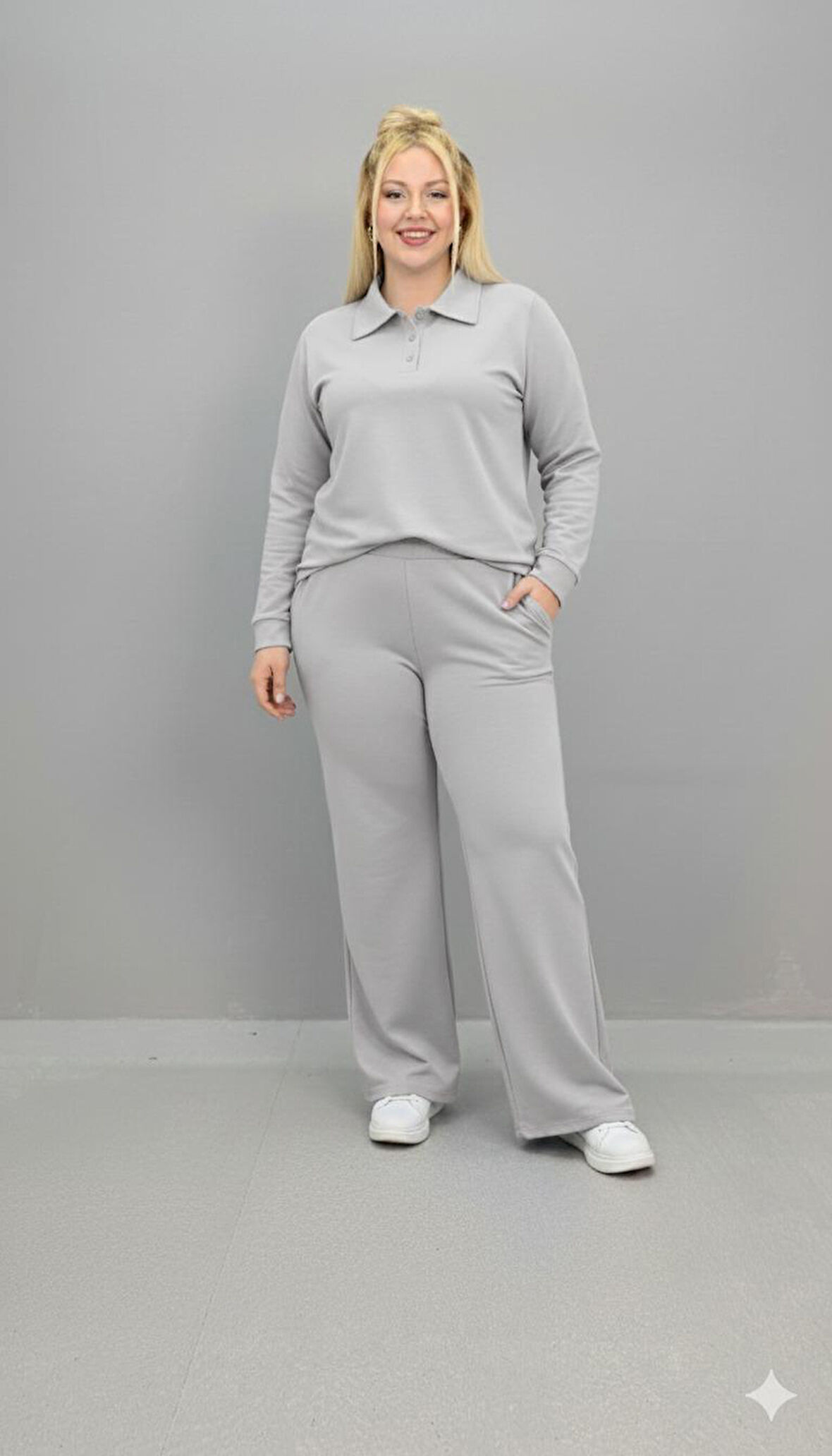 Kadın Büyük Beden Uzun Kollu Polo Yaka Eşofman Takımı 8212-26