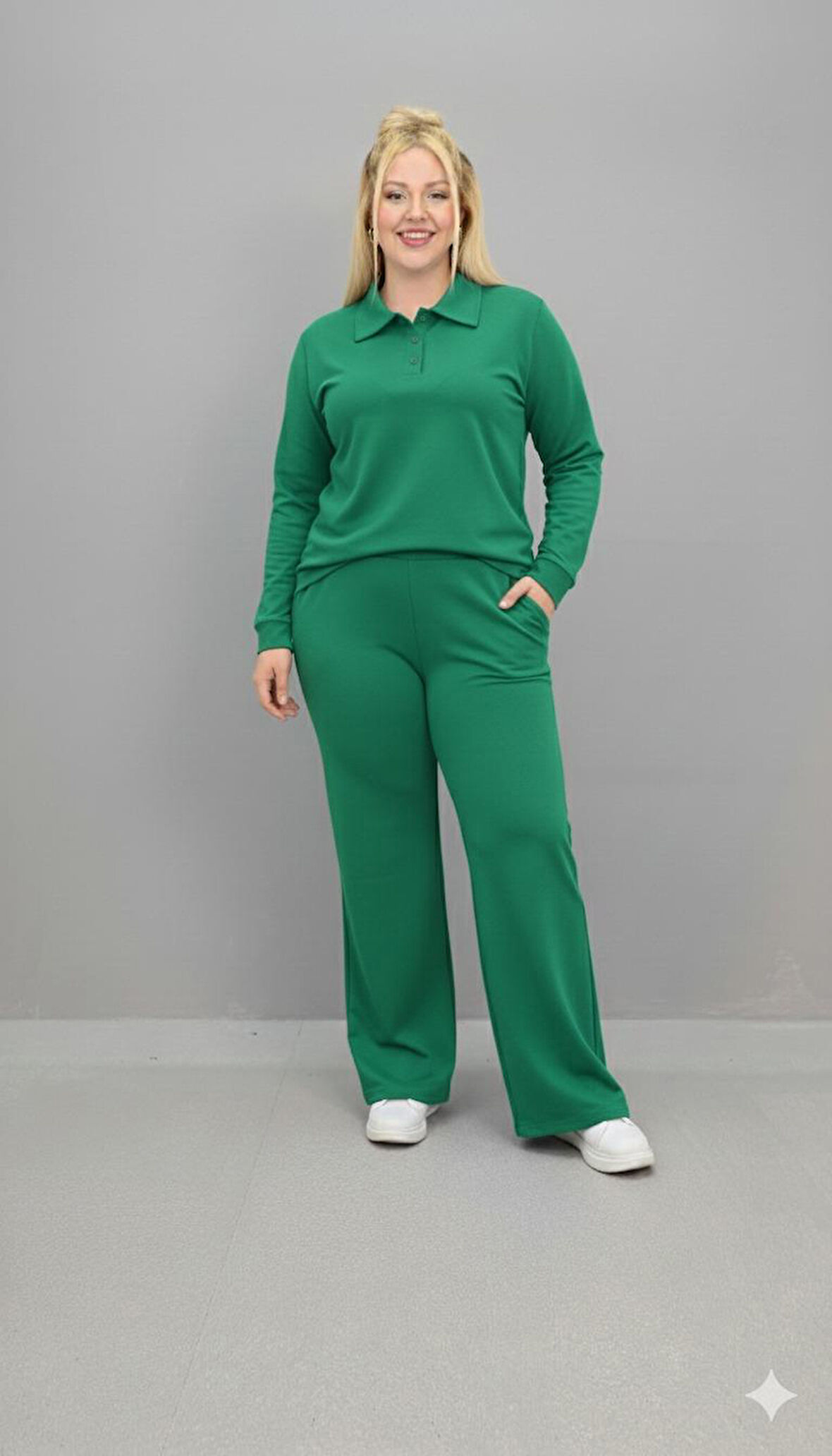 Kadın Büyük Beden Uzun Kollu Polo Yaka Eşofman Takımı 8212-26